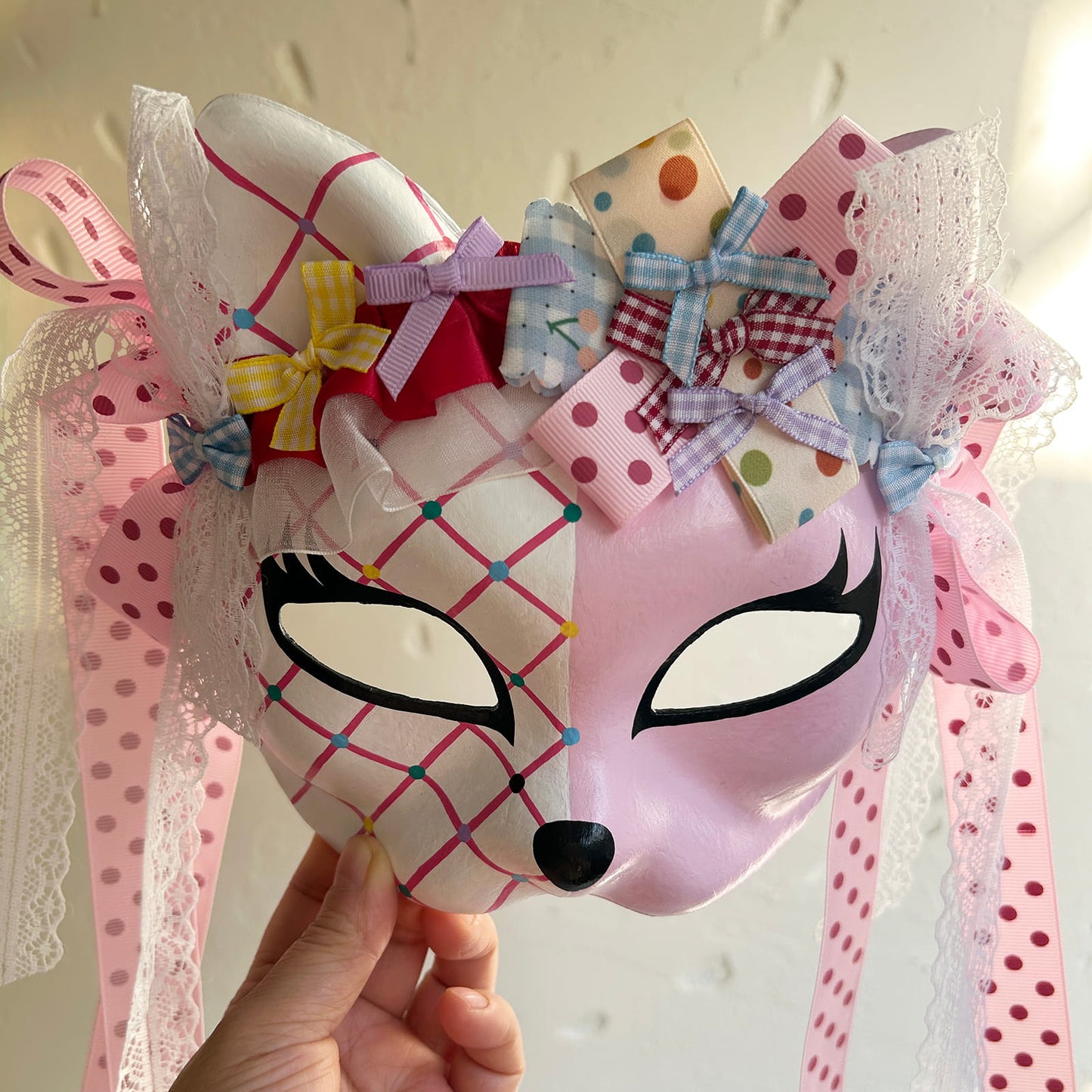 Original design handmade  Colorful Check cat mask  kabuki 02