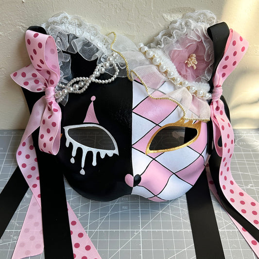 Original design handmade  Pink Check cat mask  kabuki 02