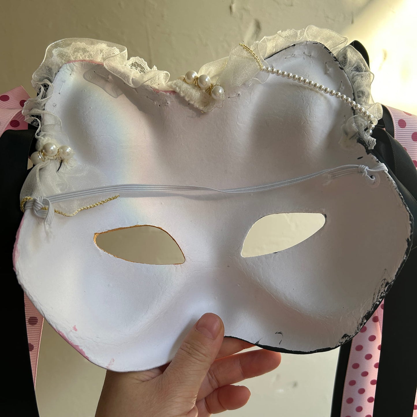 Original design handmade  Pink Check cat mask  kabuki 02