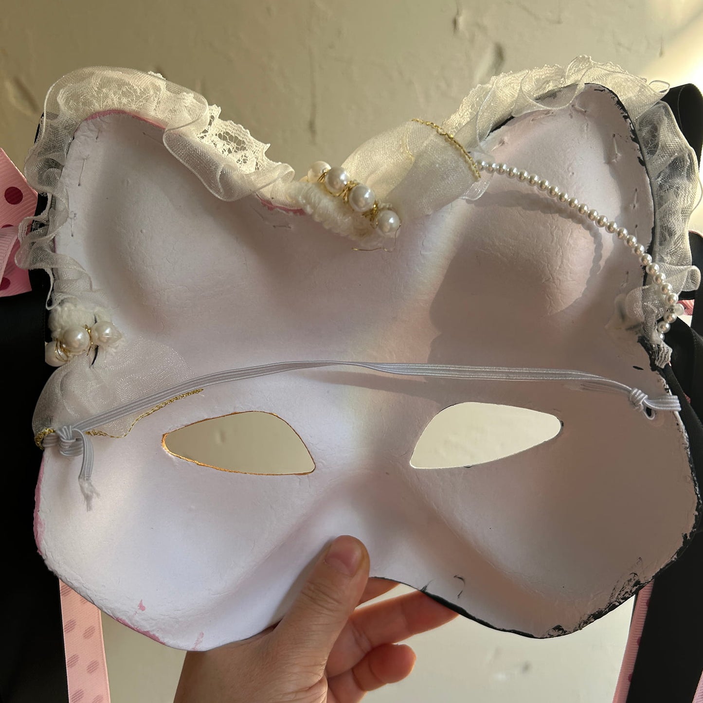 Original design handmade  Pink Check cat mask  kabuki 02