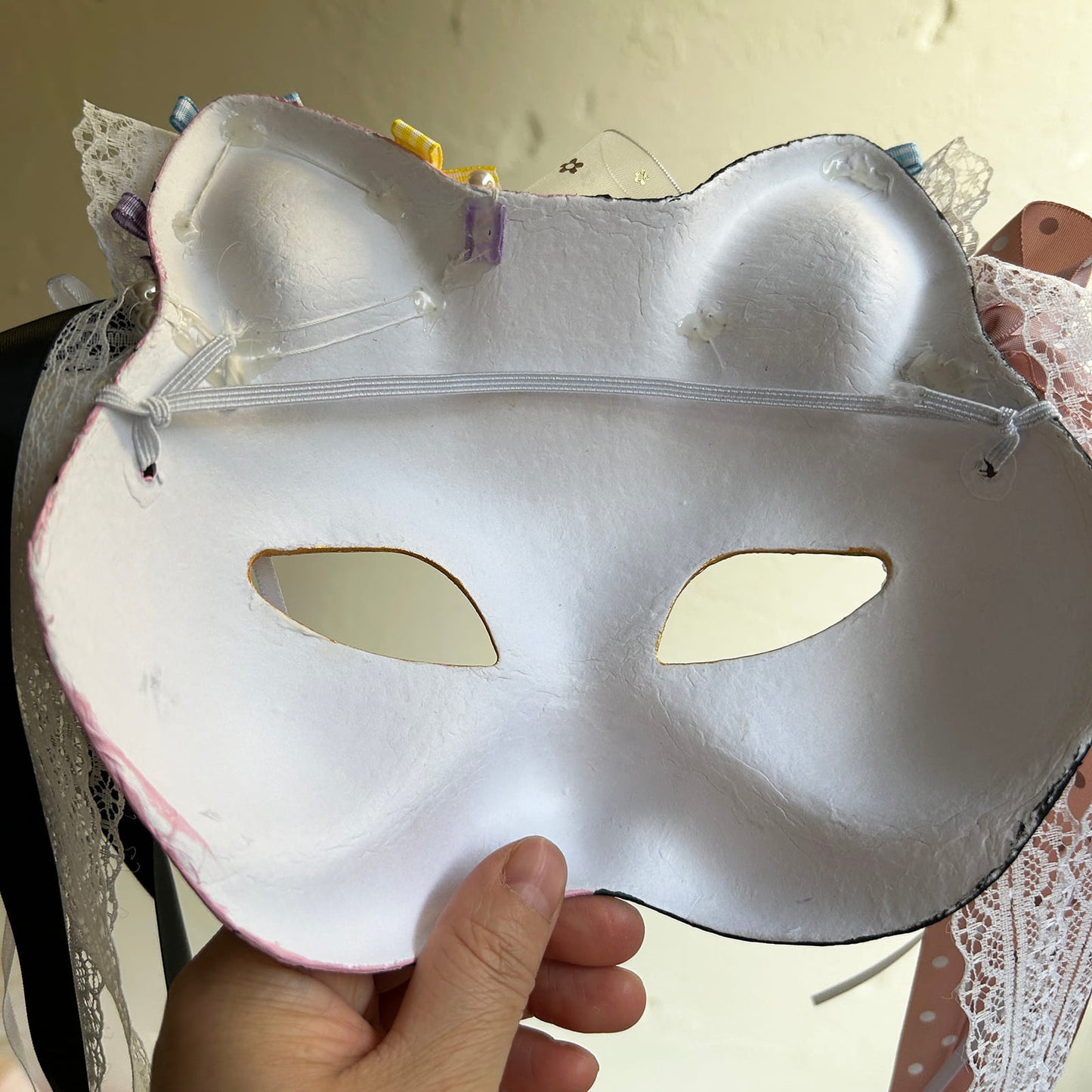 Original design handmade  Pink Check cat mask  kabuki 04