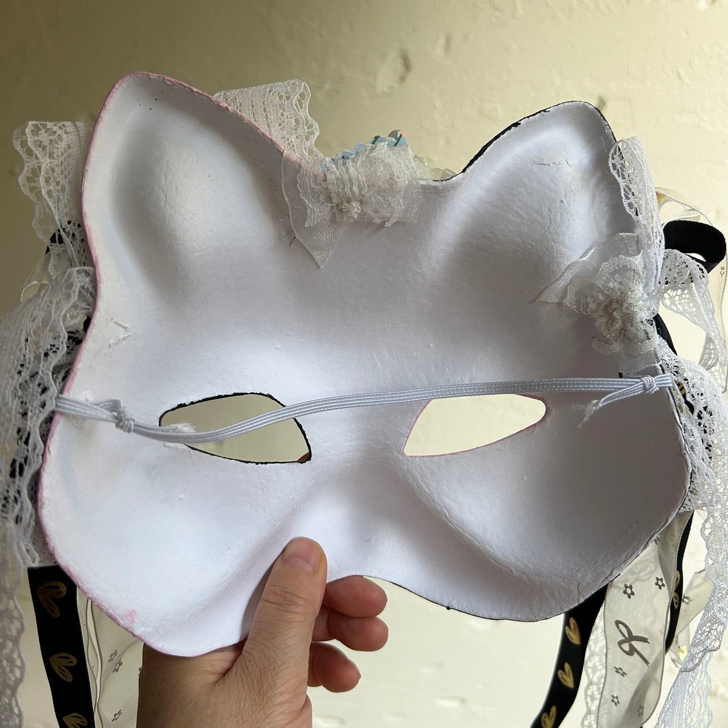Original design handmade  Pink Check cat mask  kabuki 05