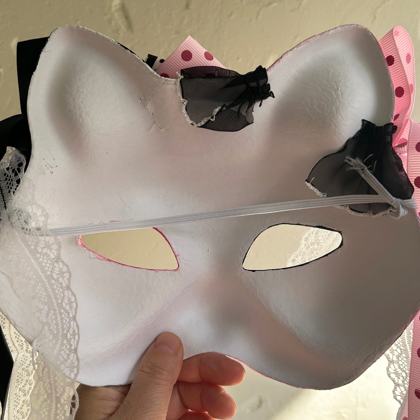 Original design handmade  Pink Checkered cat mask  kabuki 01