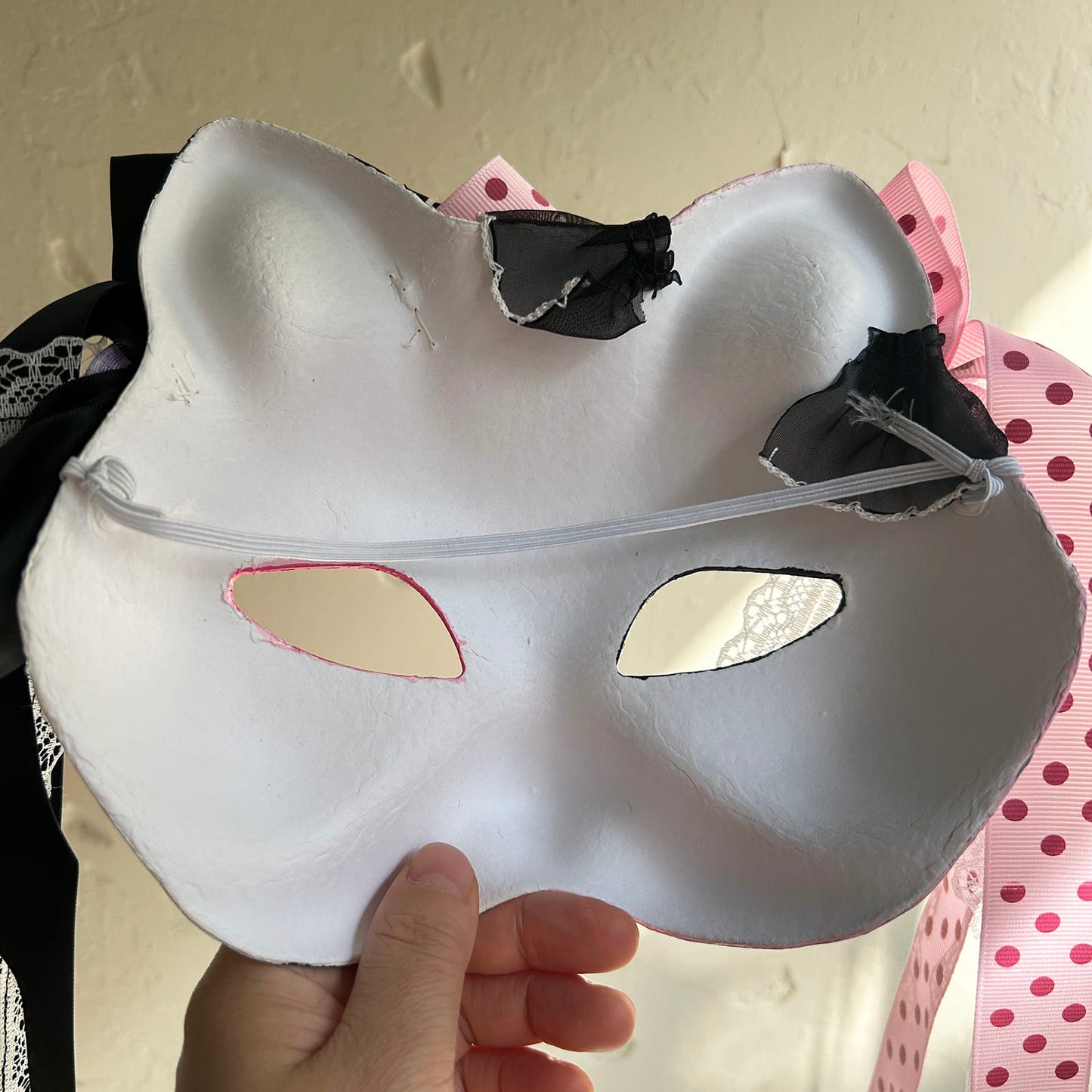 Original design handmade  Pink Checkered cat mask  kabuki 01