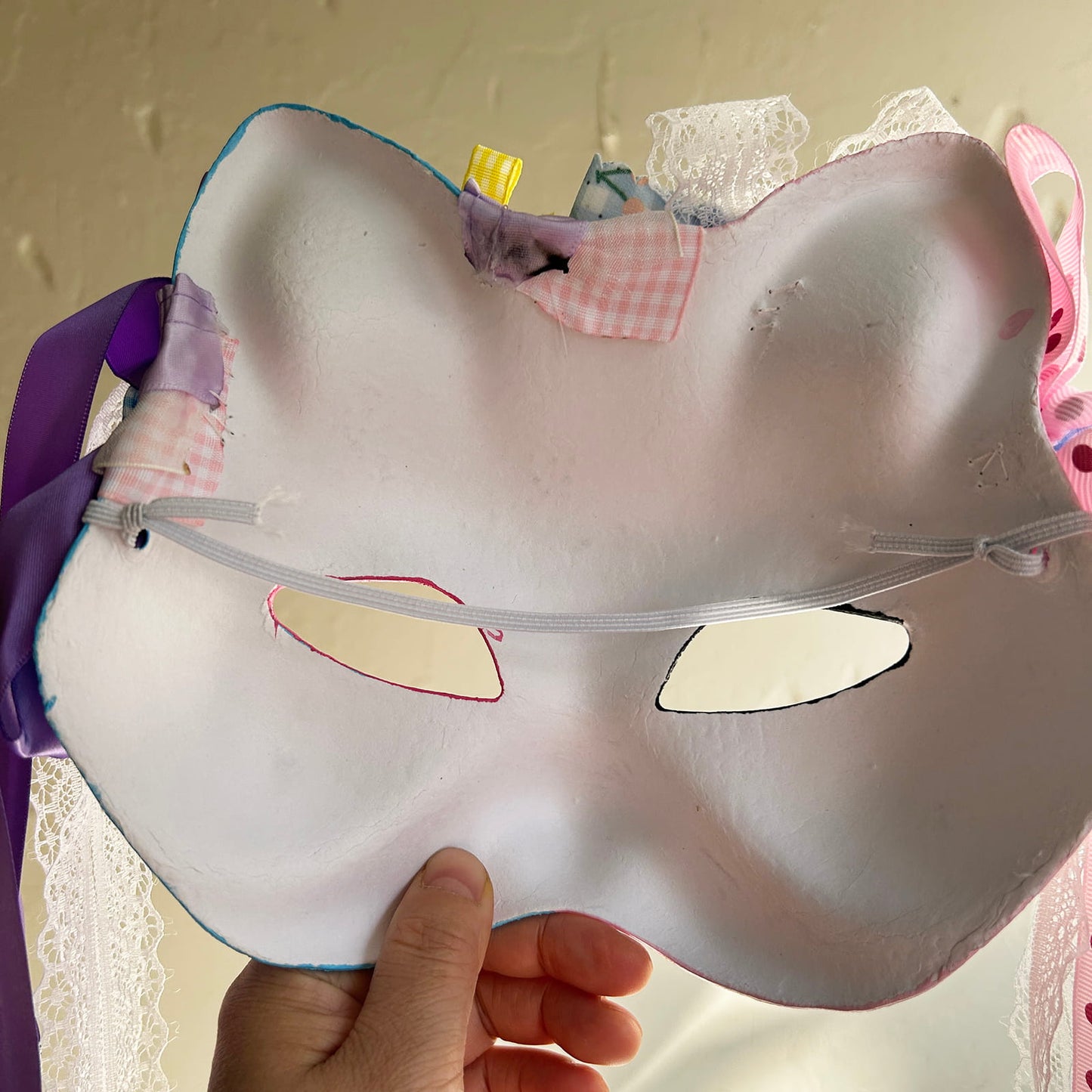 Original design handmade  blue Check cat mask  kabuki 01