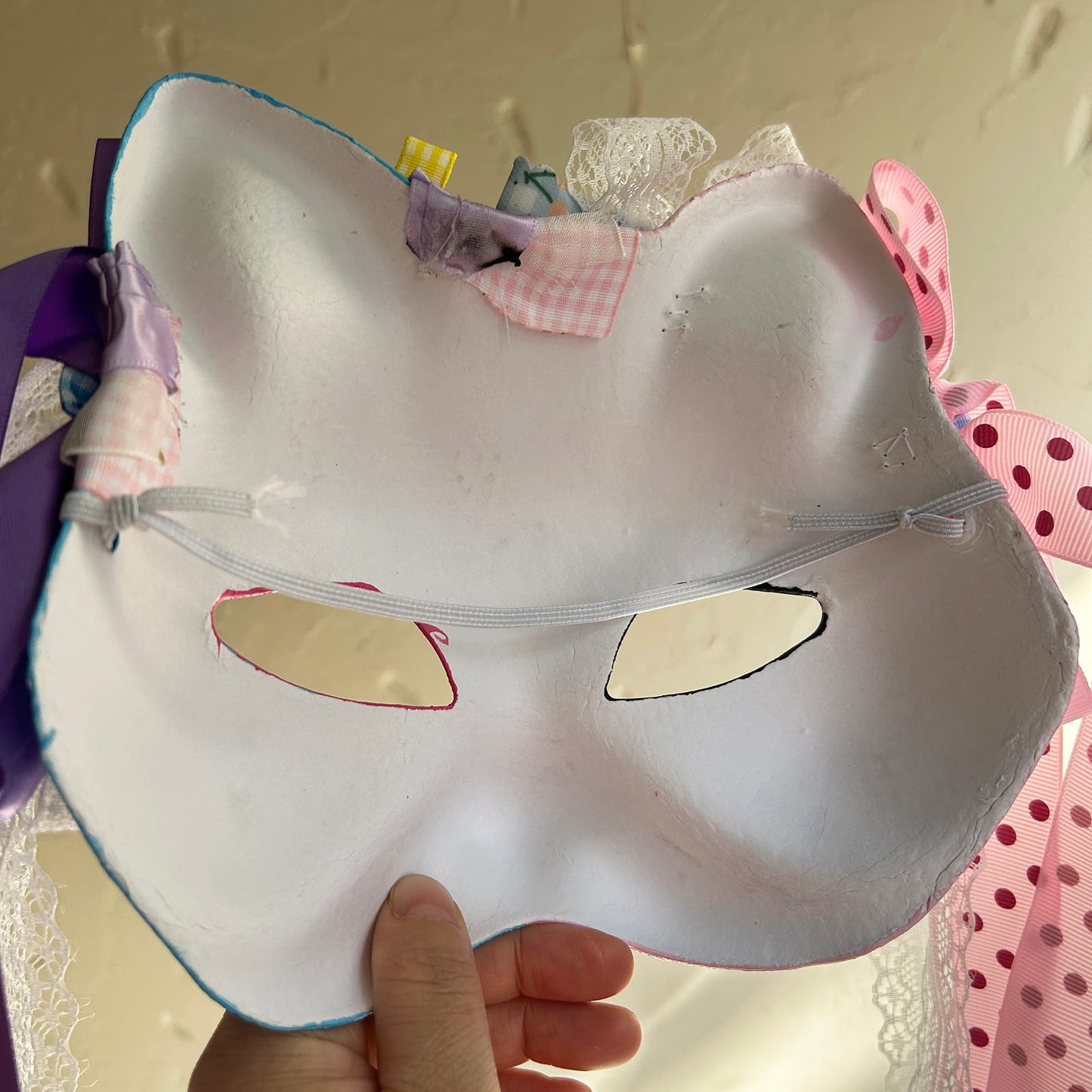 Original design handmade  blue Check cat mask  kabuki 01