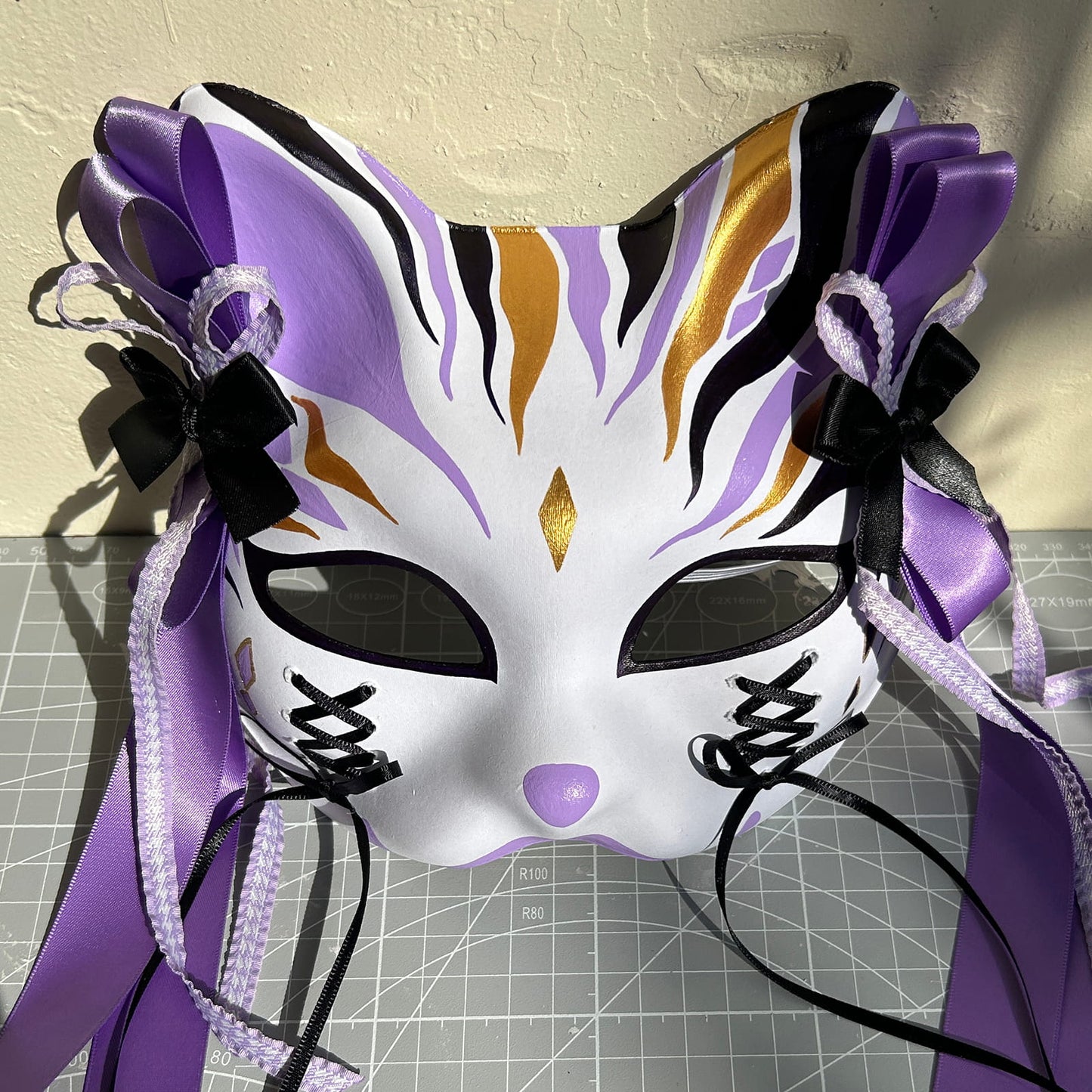 Original design handmade purple unique cat mask Masquerade  kabuki 01