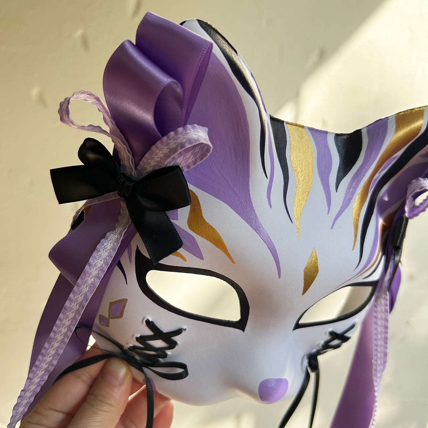 Original design handmade purple unique cat mask Masquerade  kabuki 01