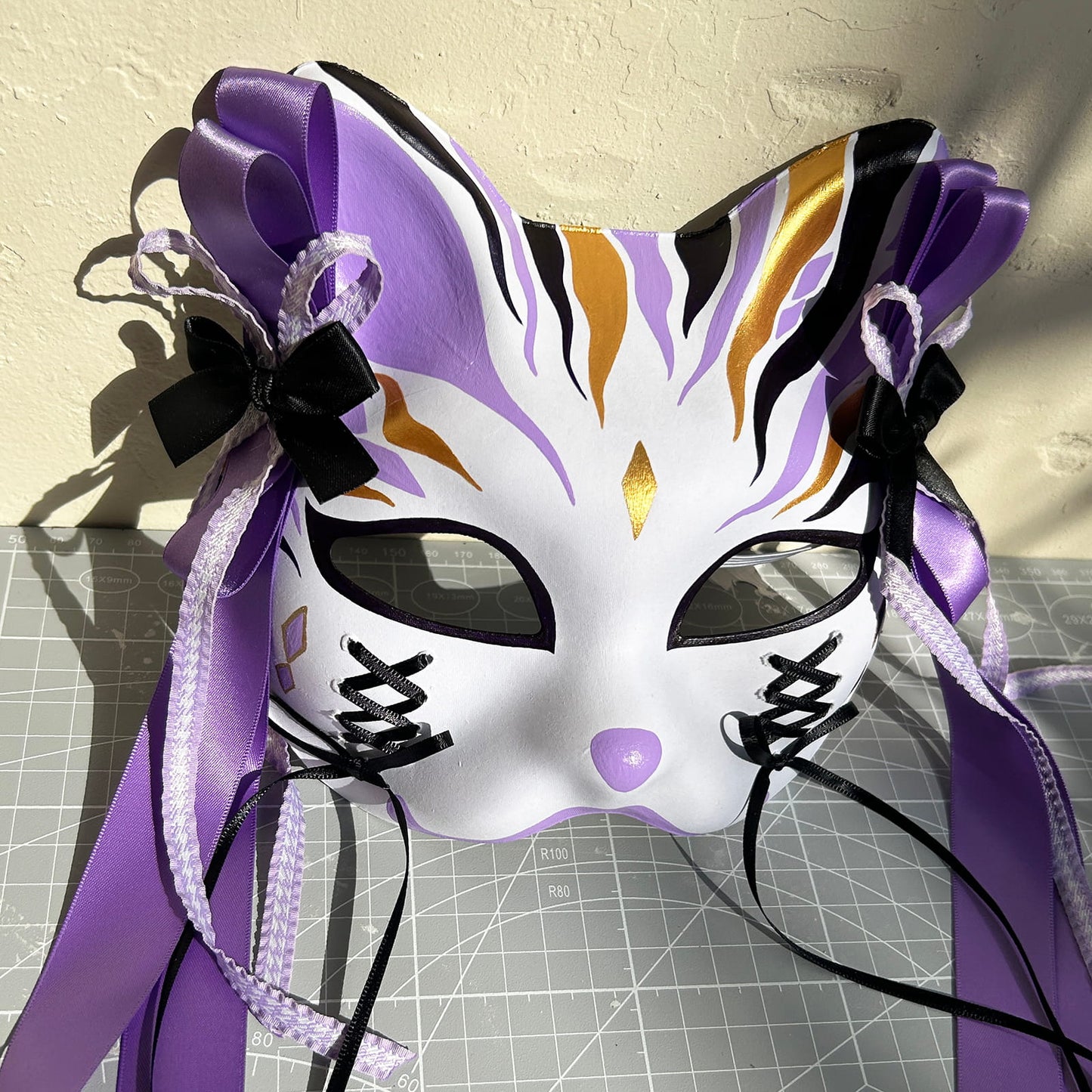 Original design handmade purple unique cat mask Masquerade  kabuki 01