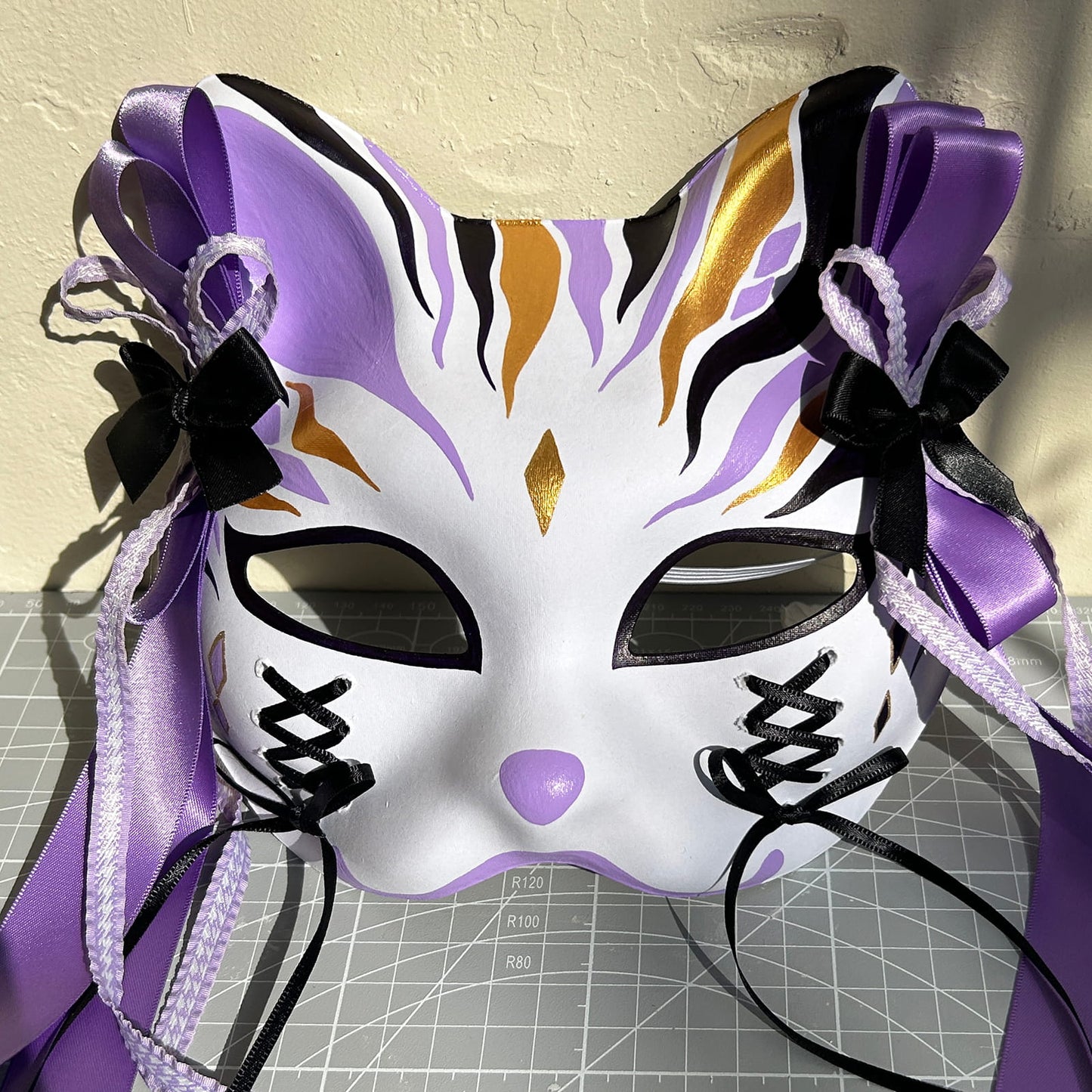 Original design handmade purple unique cat mask Masquerade  kabuki 01