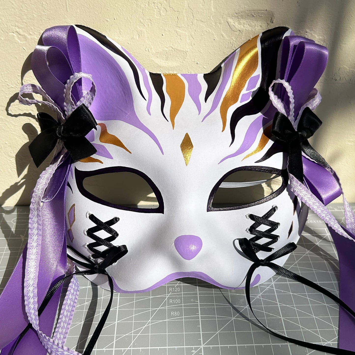 Original design handmade purple unique cat mask Masquerade  kabuki 01