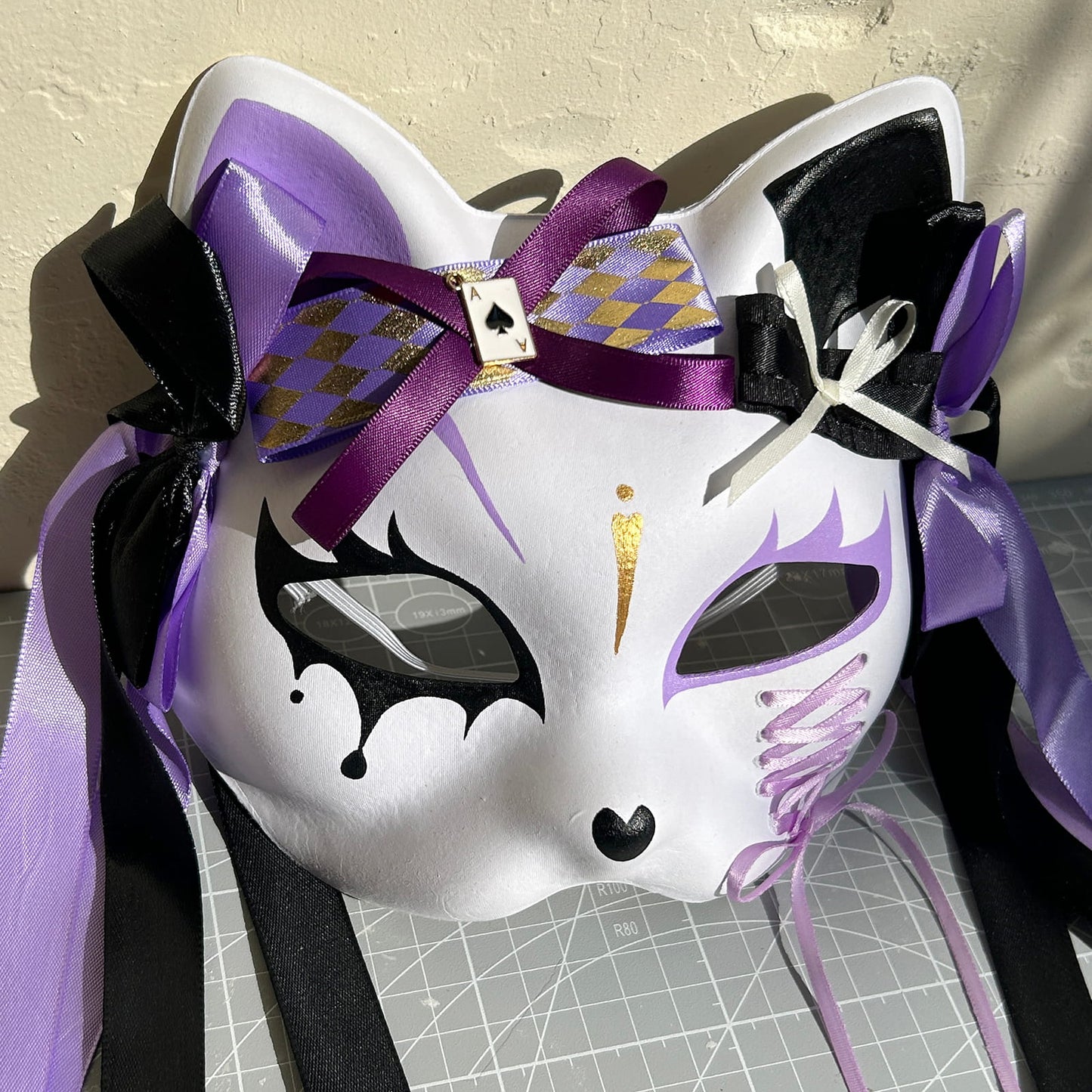 Original design handmade purple unique cat mask Masquerade  kabuki 02