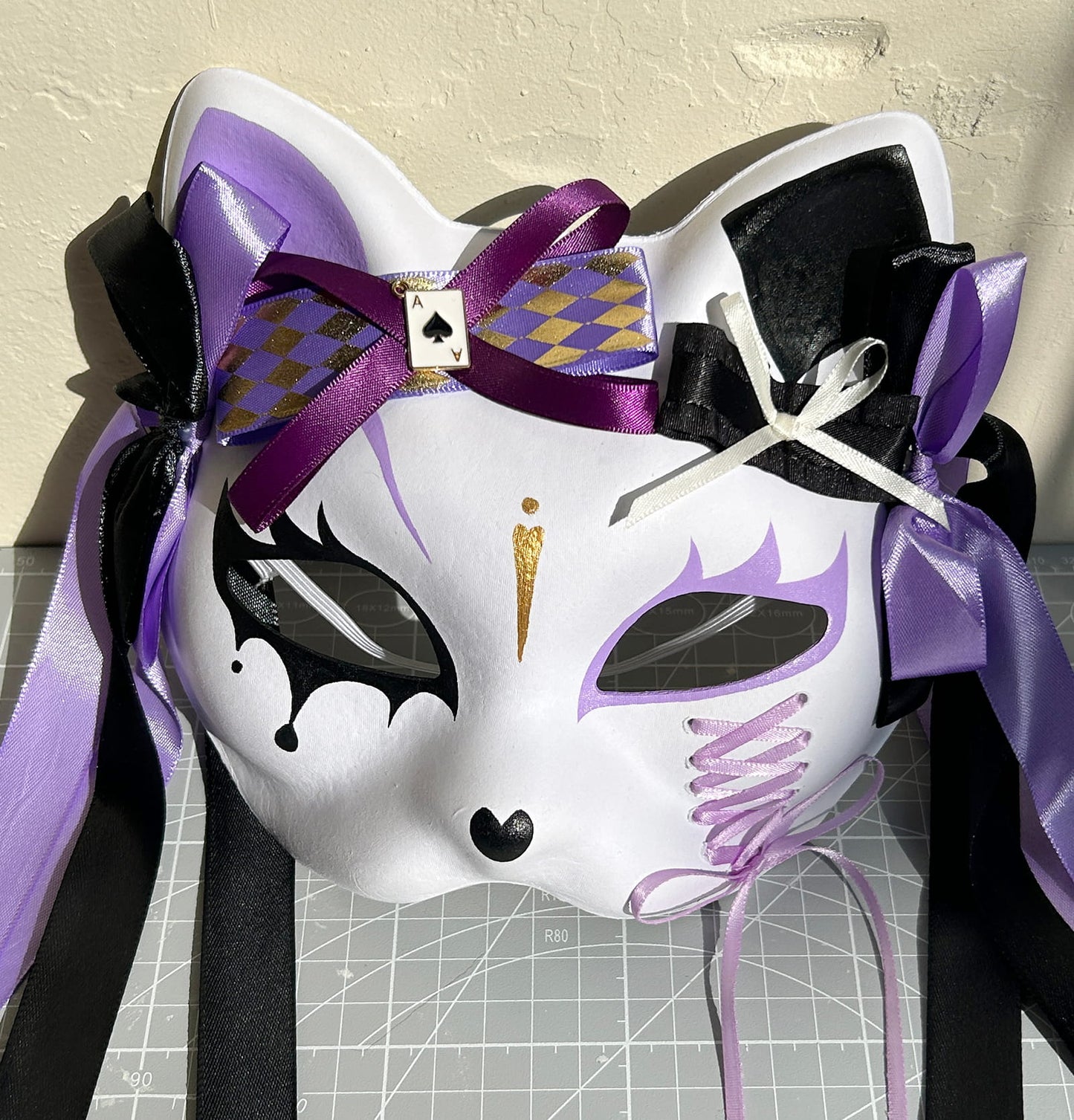 Original design handmade purple unique cat mask Masquerade  kabuki 02