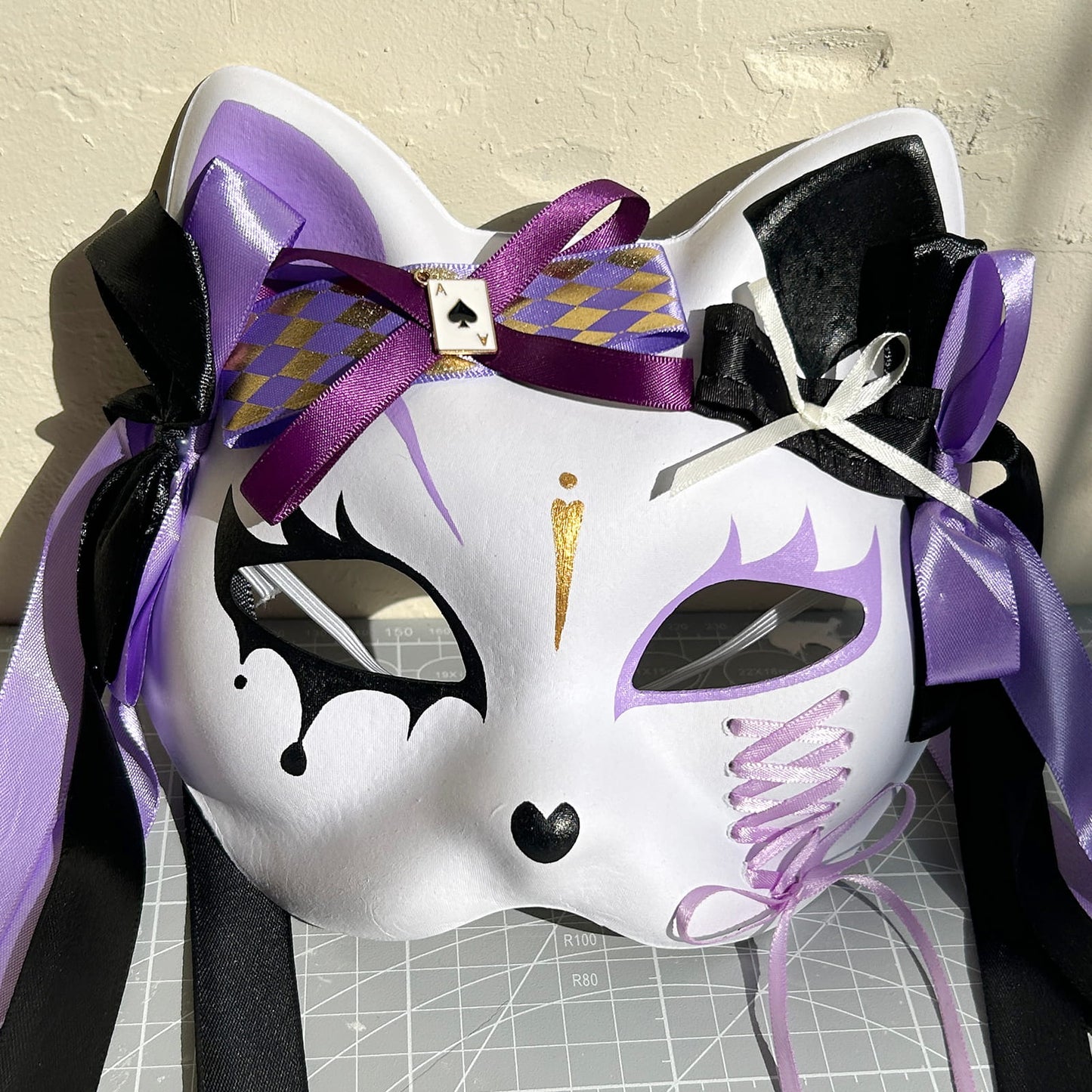 Original design handmade purple unique cat mask Masquerade  kabuki 02