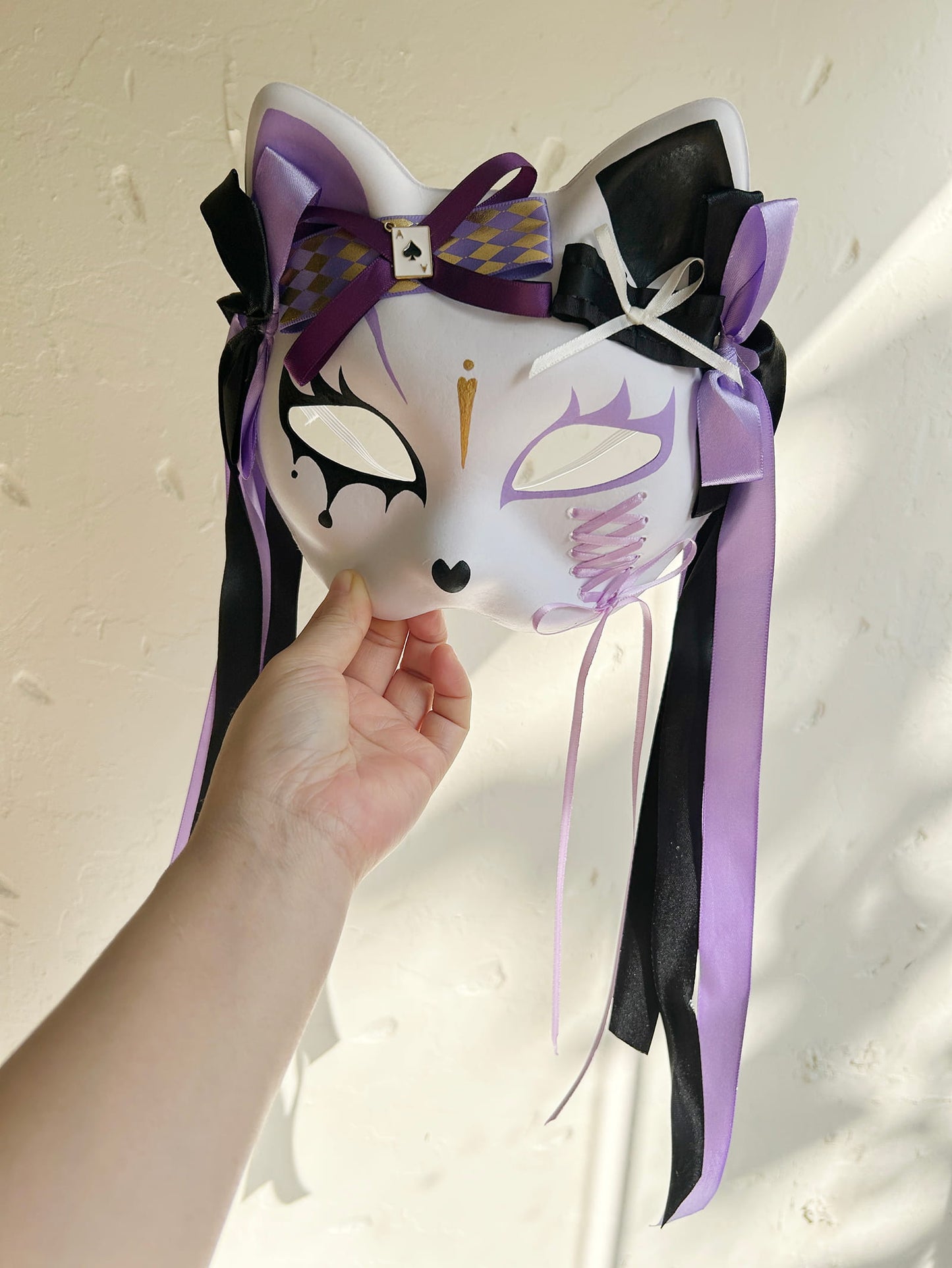 Original design handmade purple unique cat mask Masquerade  kabuki 02