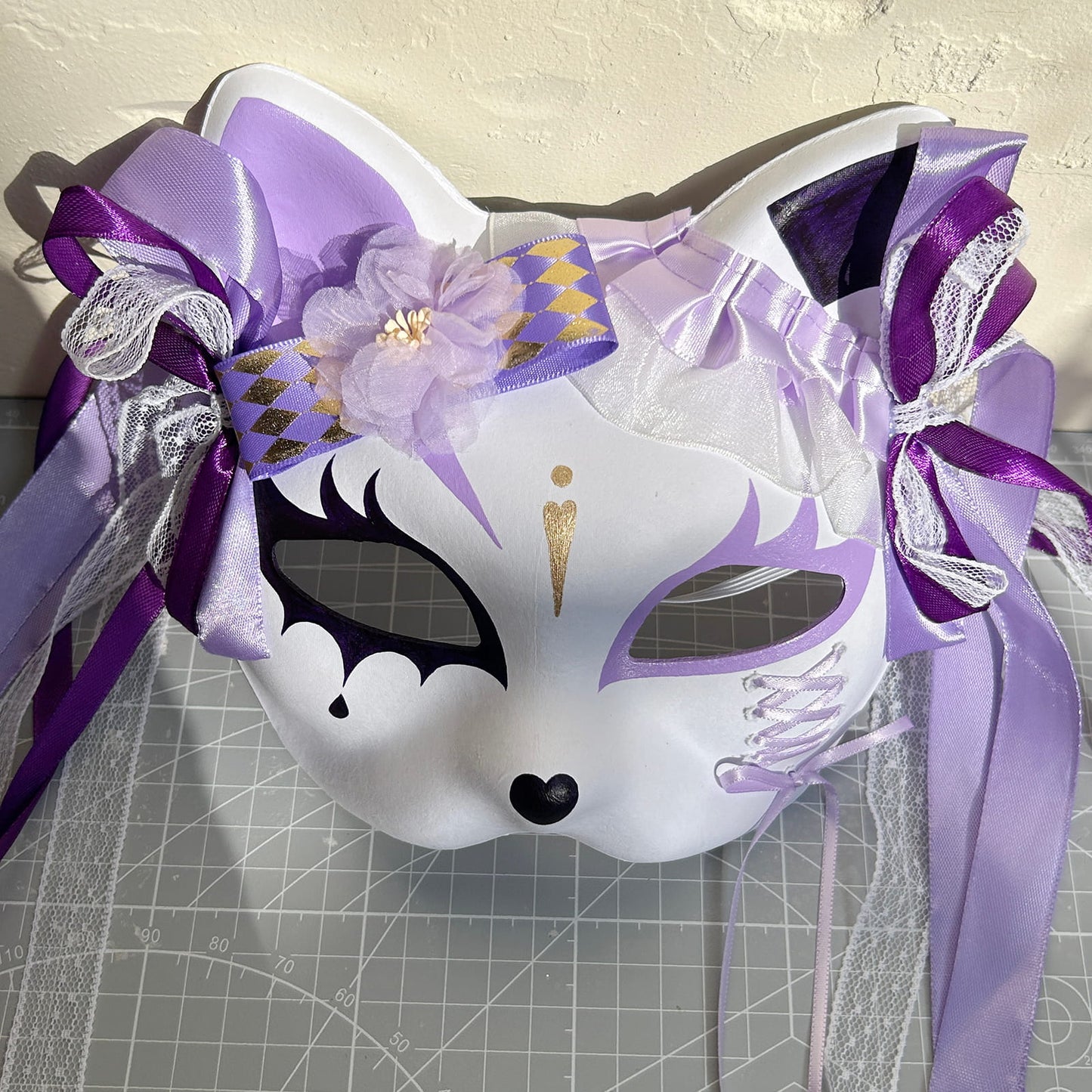 Original design handmade purple unique cat mask Masquerade  kabuki 03