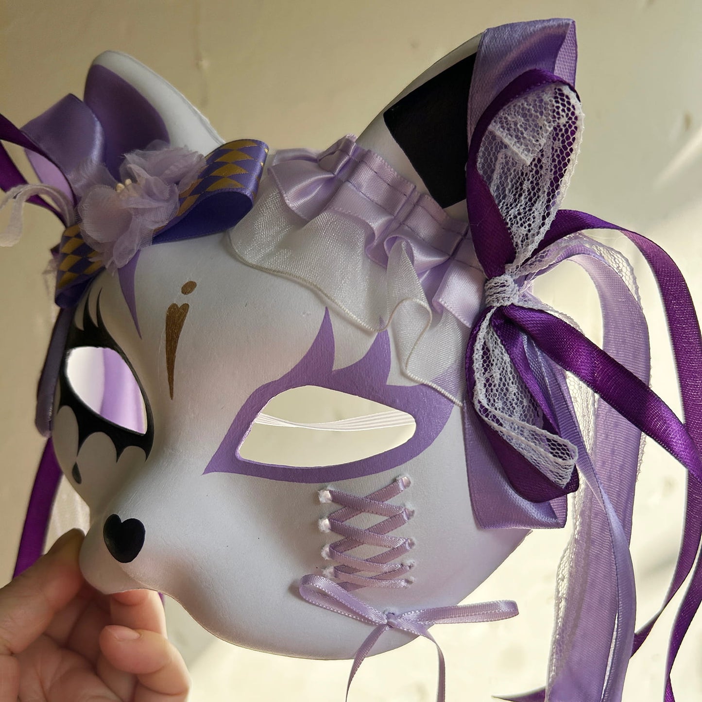 Original design handmade purple unique cat mask Masquerade  kabuki 03