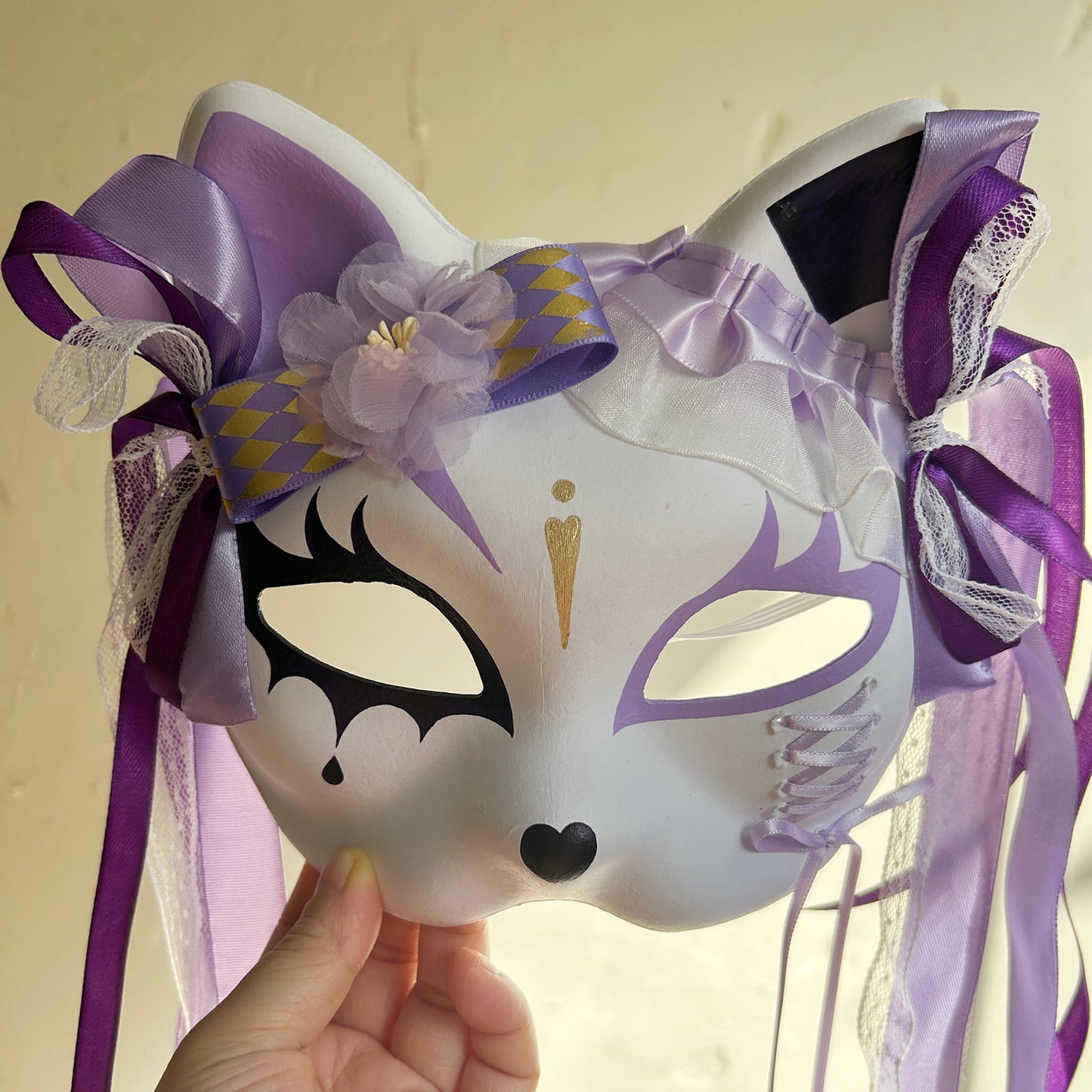 Original design handmade purple unique cat mask Masquerade  kabuki 03
