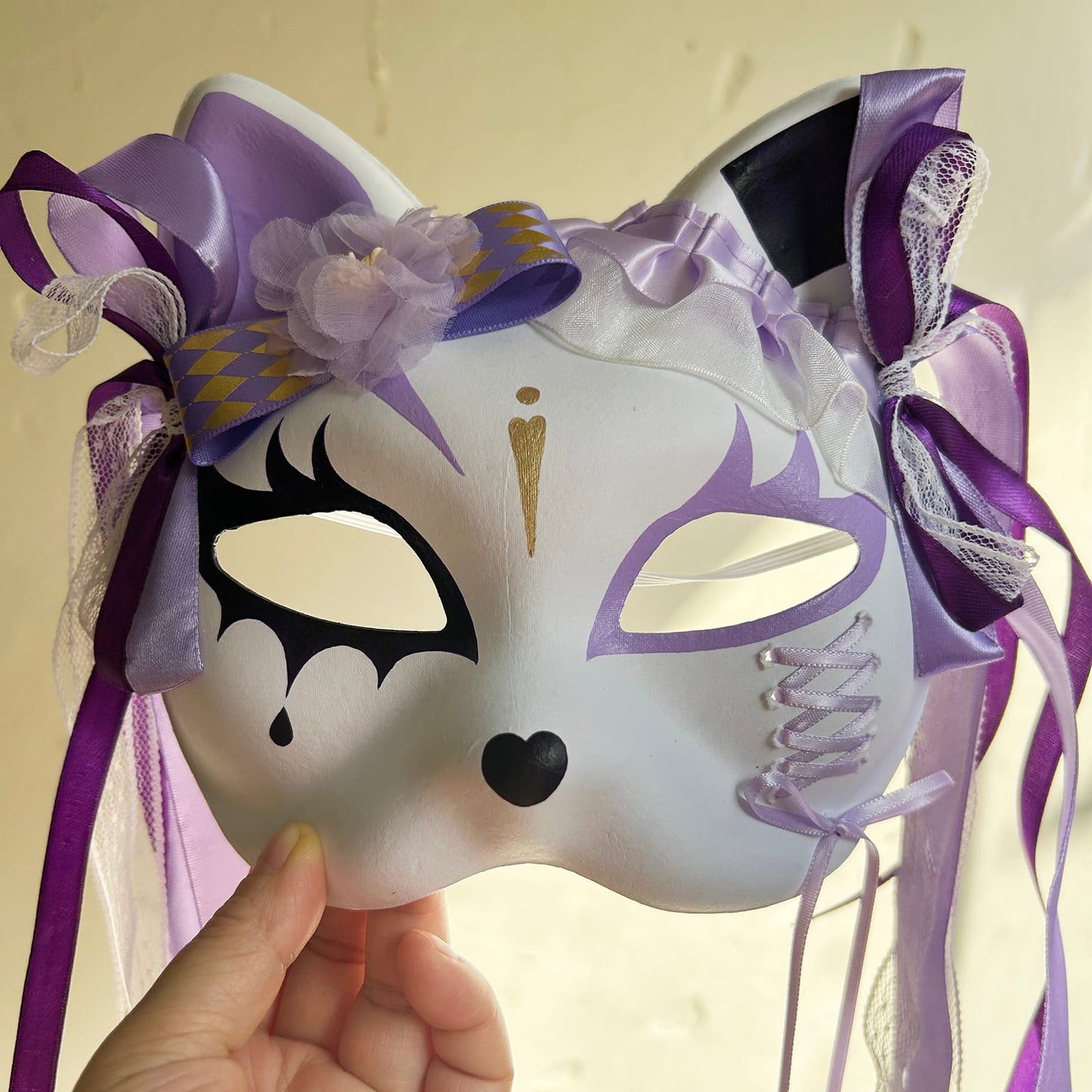 Original design handmade purple unique cat mask Masquerade  kabuki 03