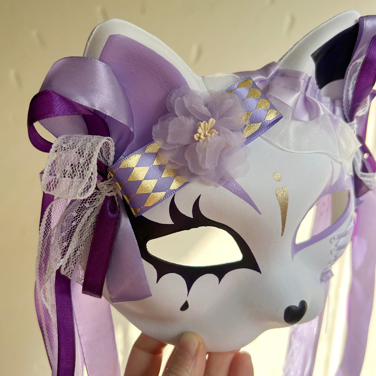 Original design handmade purple unique cat mask Masquerade  kabuki 03