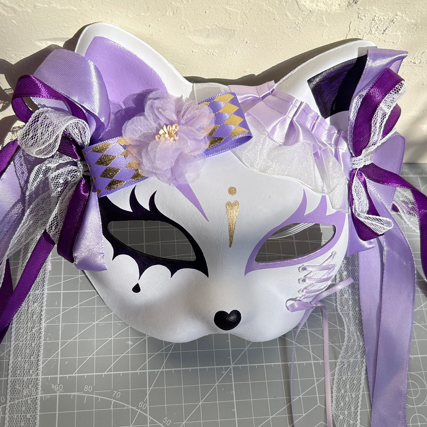 Original design handmade purple unique cat mask Masquerade  kabuki 03