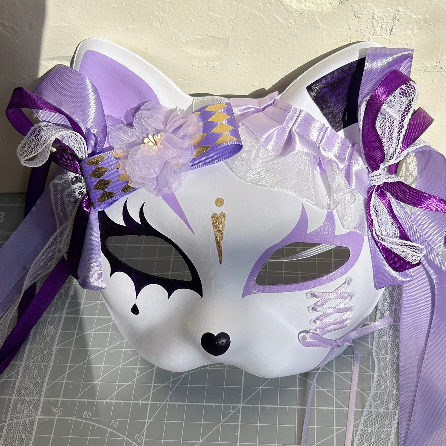 Original design handmade purple unique cat mask Masquerade  kabuki 03