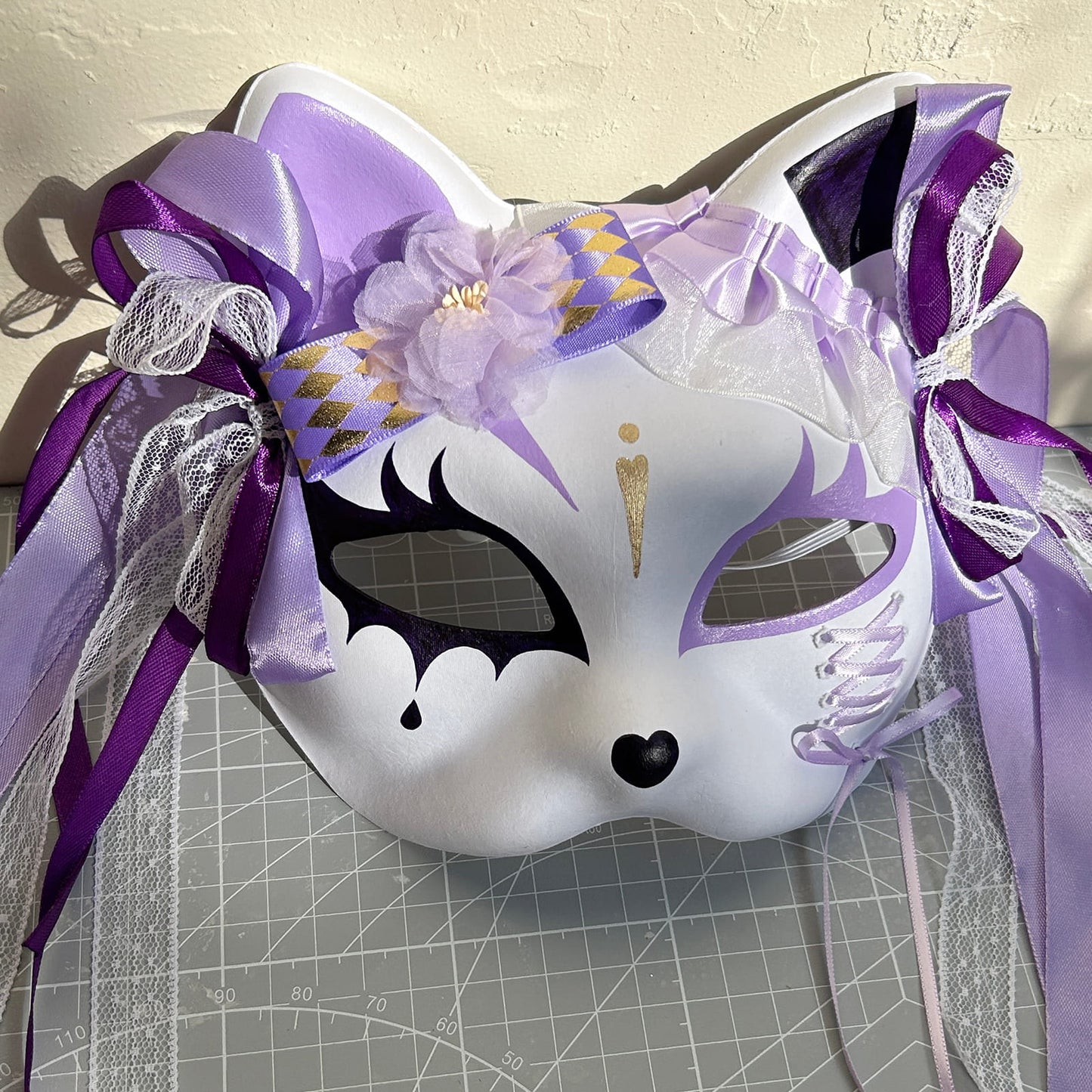 Original design handmade purple unique cat mask Masquerade  kabuki 03