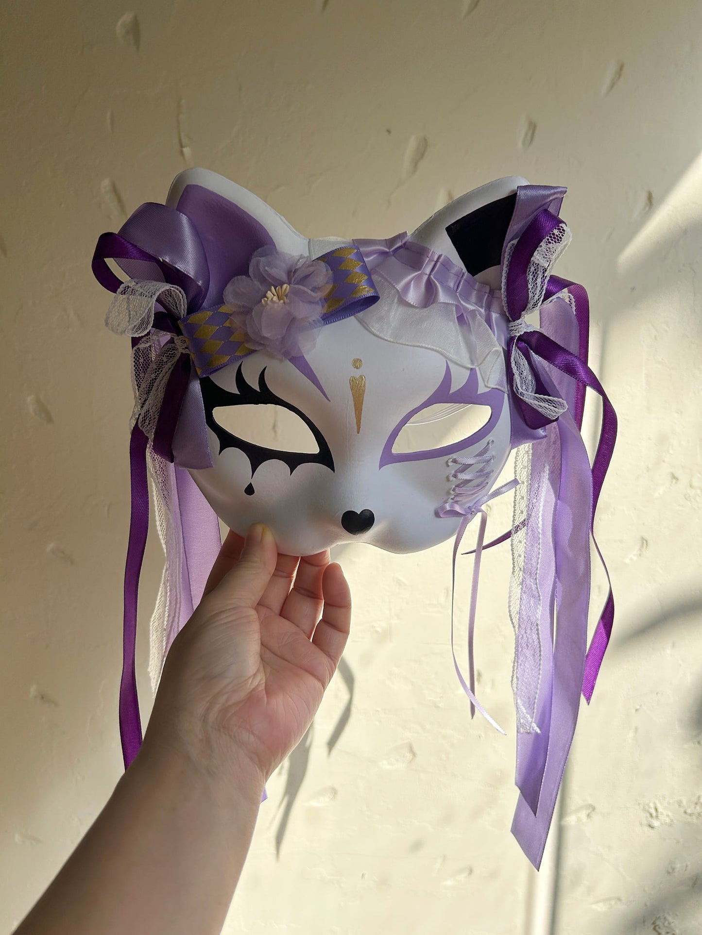 Original design handmade purple unique cat mask Masquerade  kabuki 03
