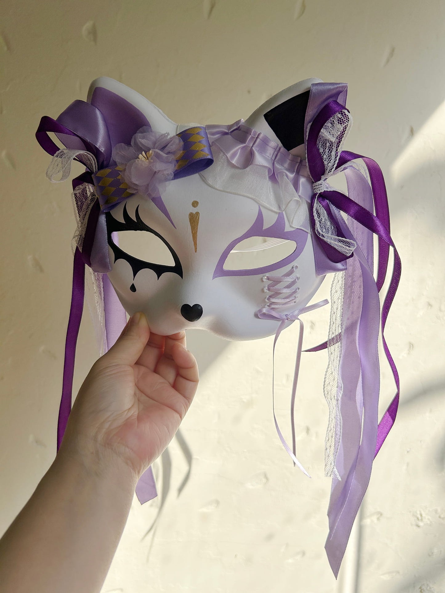 Original design handmade purple unique cat mask Masquerade  kabuki 03