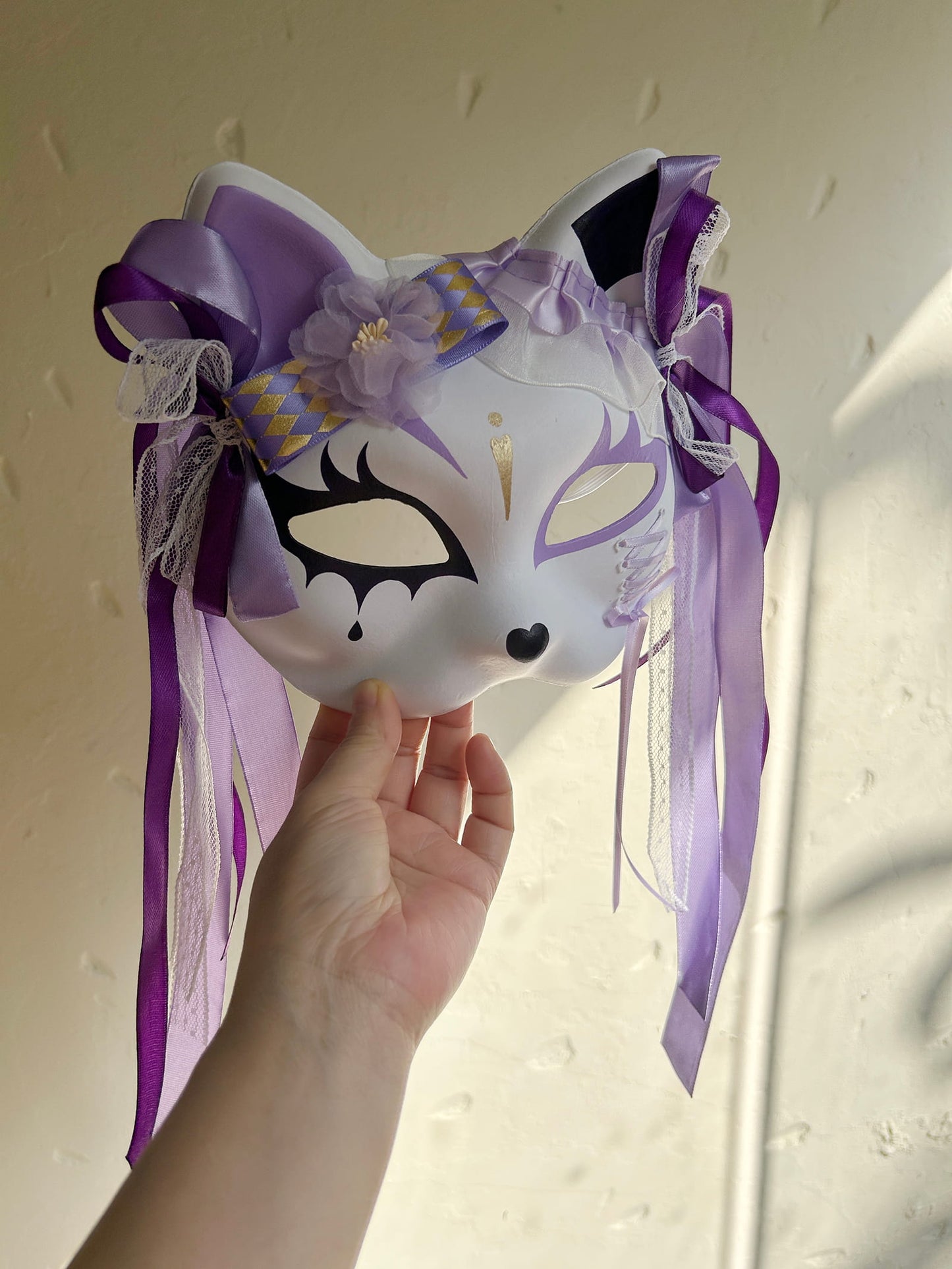 Original design handmade purple unique cat mask Masquerade  kabuki 03