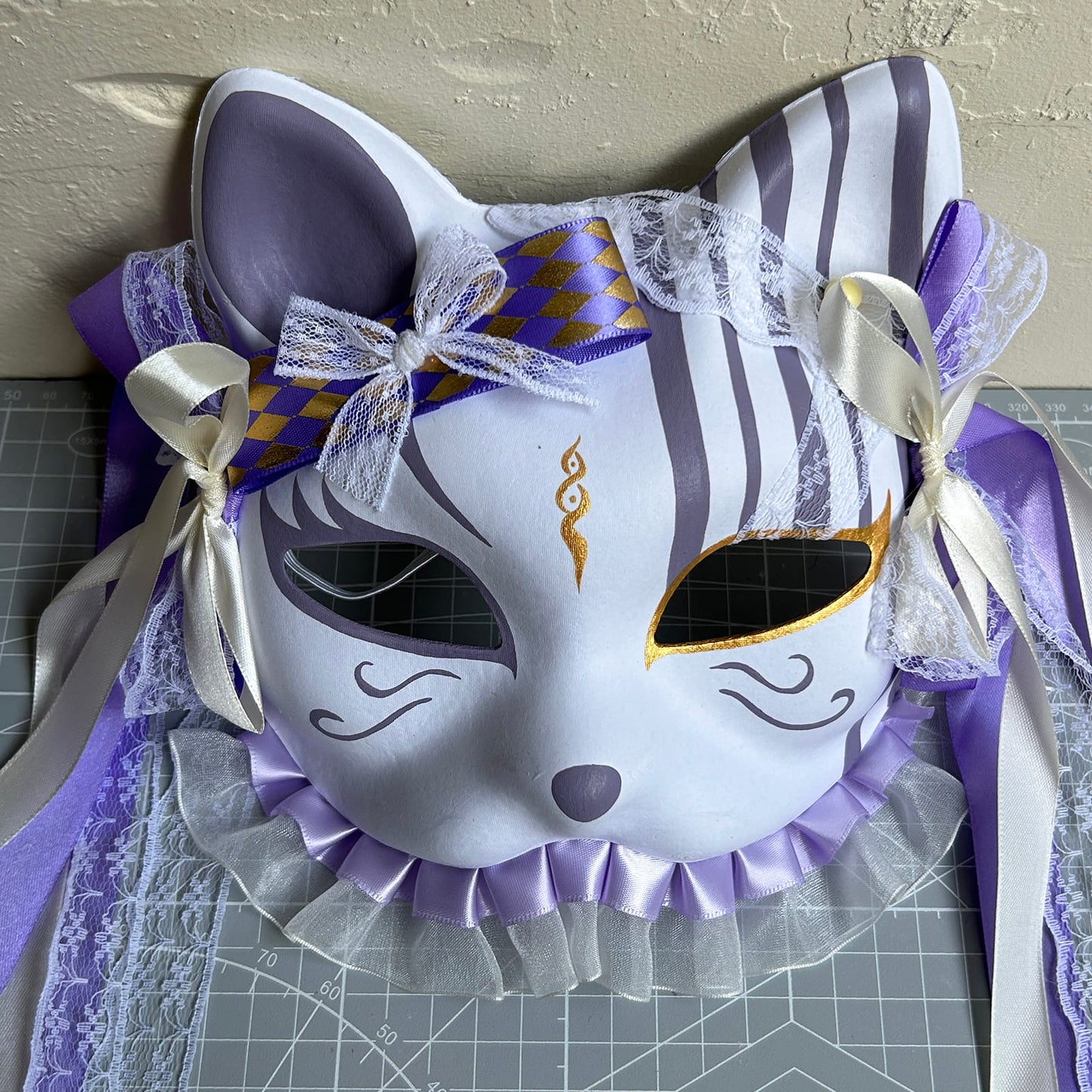 Original design handmade purple unique cat mask Masquerade  kabuki 04