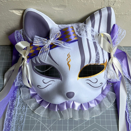 Original design handmade purple unique cat mask Masquerade  kabuki 04