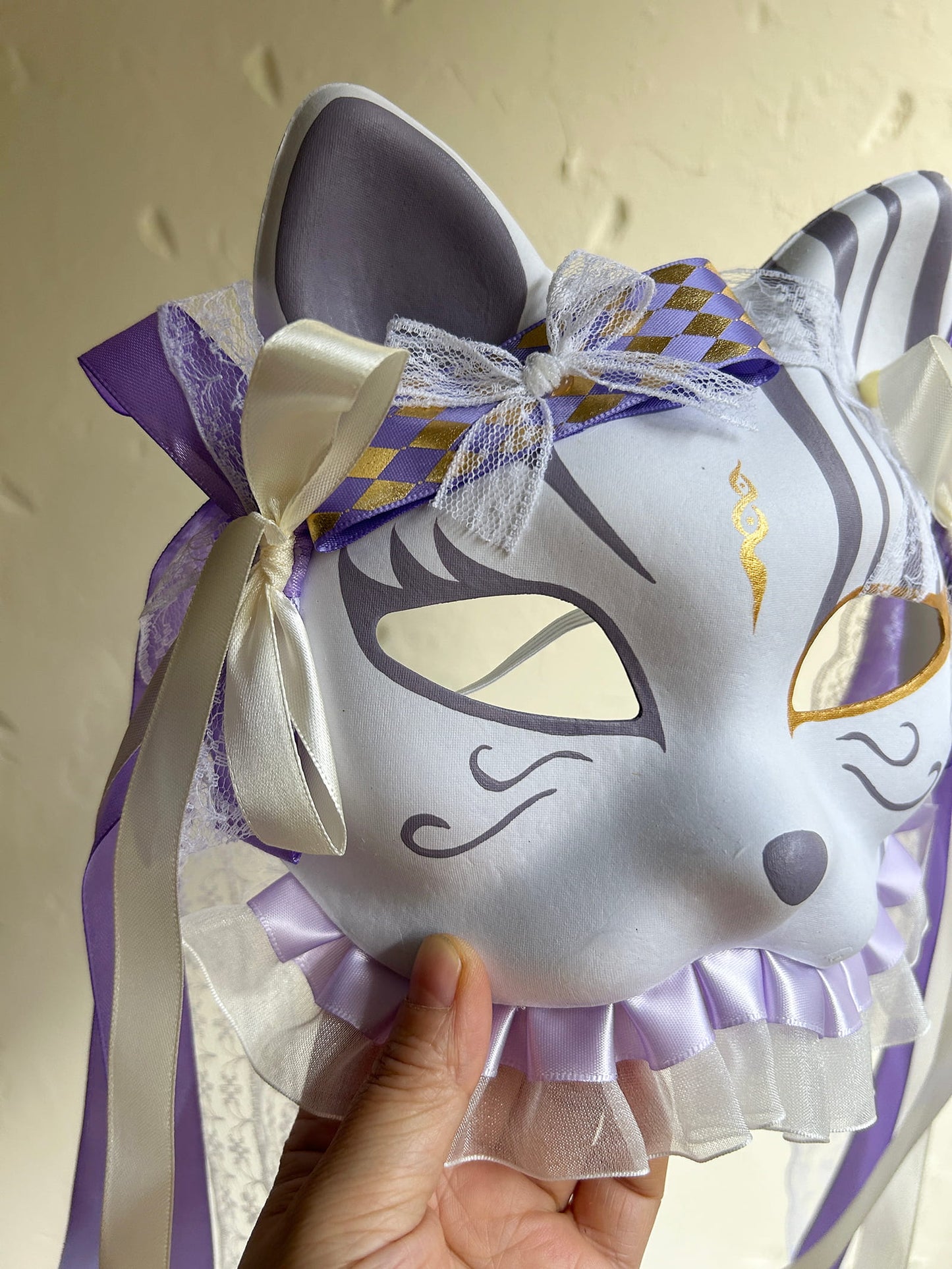 Original design handmade purple unique cat mask Masquerade  kabuki 04