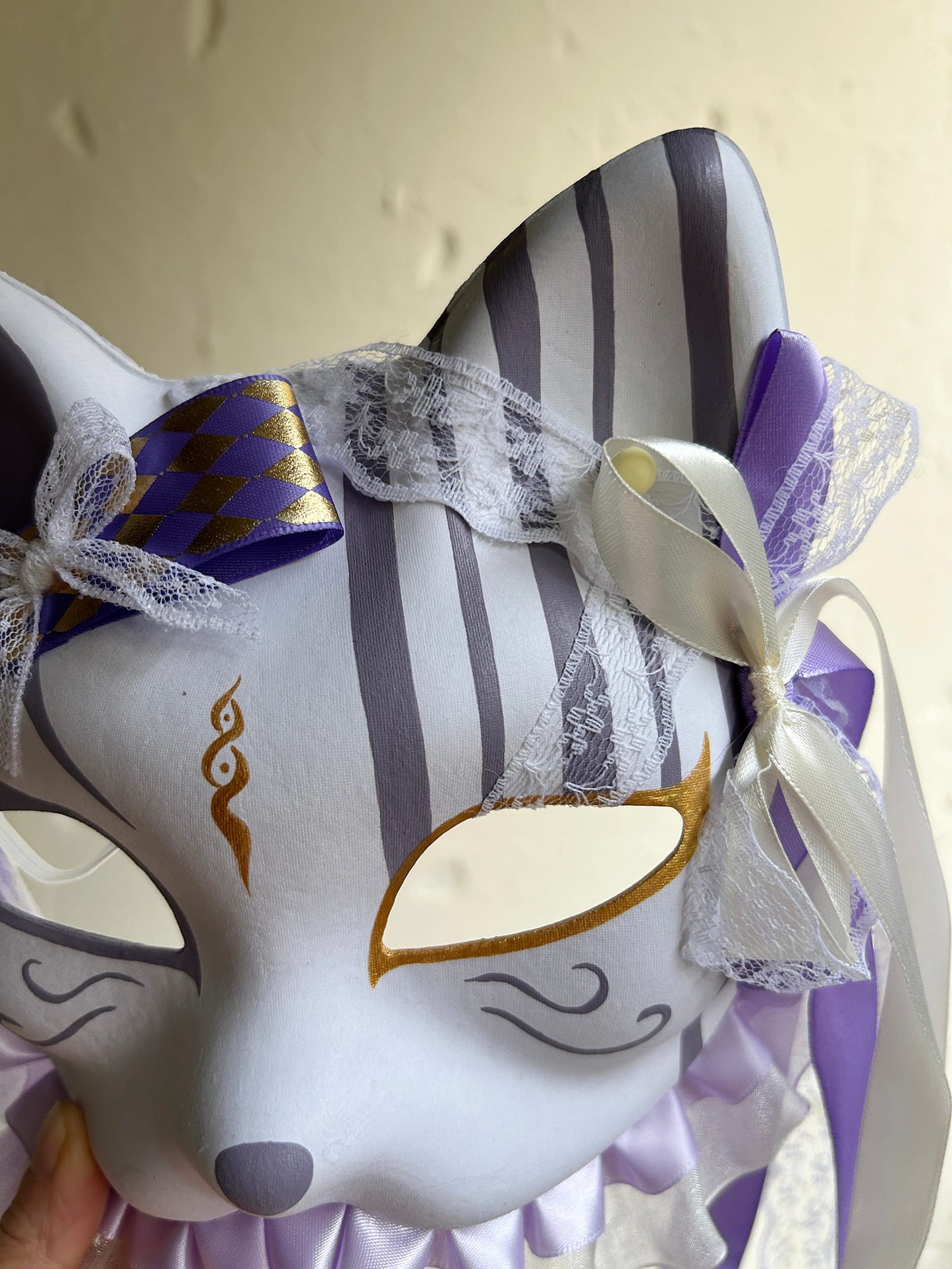 Original design handmade purple unique cat mask Masquerade  kabuki 04