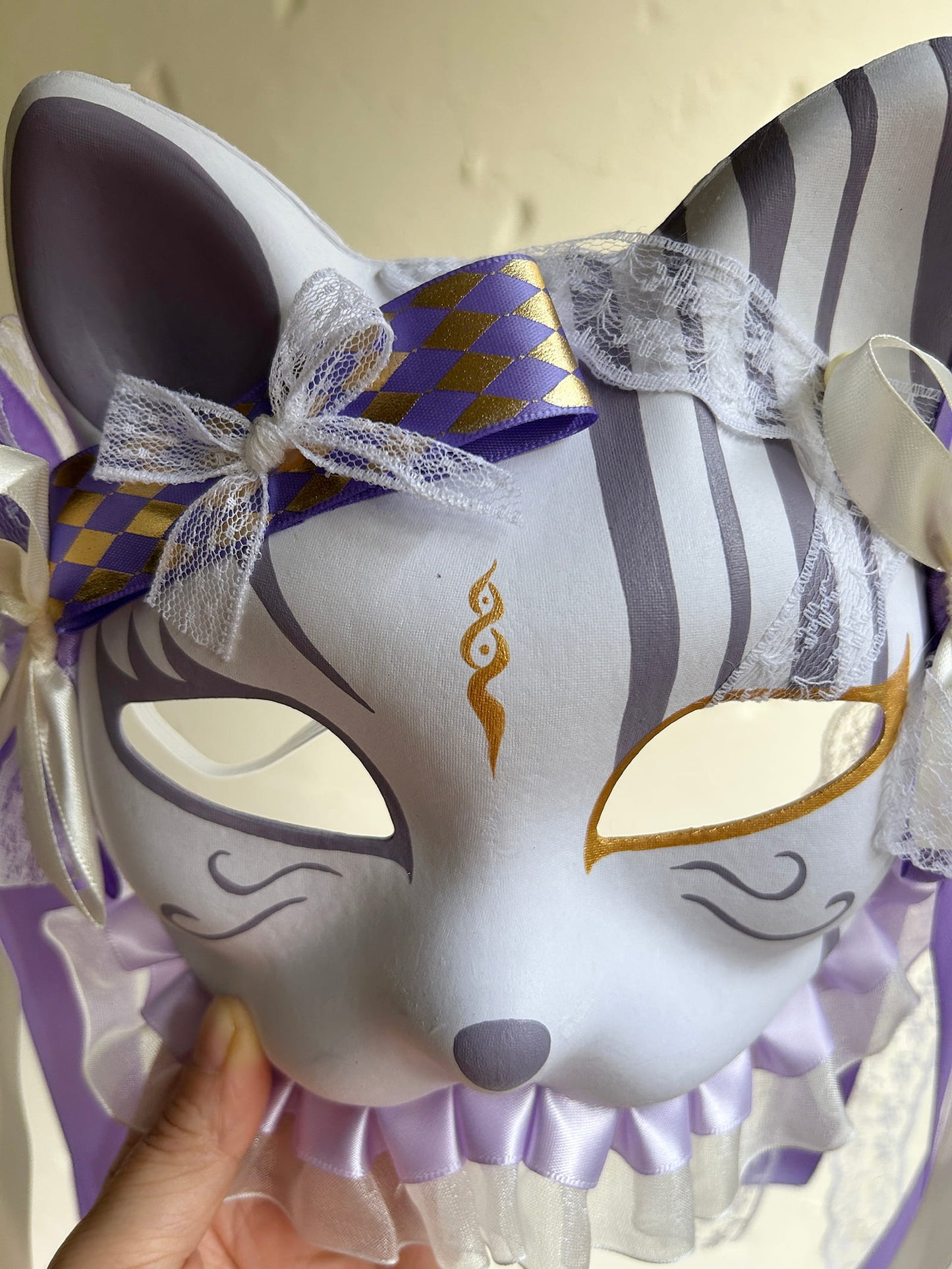 Original design handmade purple unique cat mask Masquerade  kabuki 04
