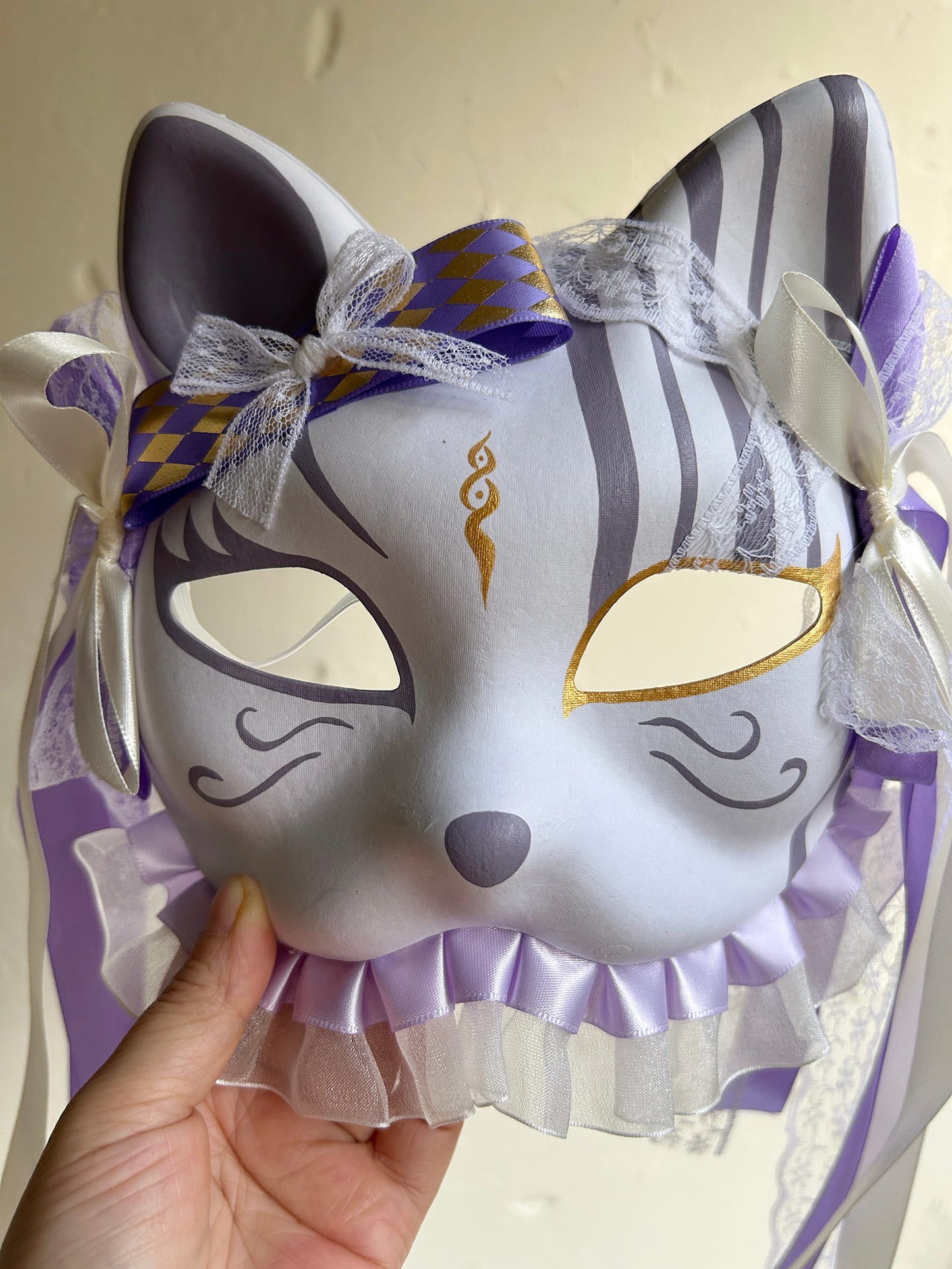Original design handmade purple unique cat mask Masquerade  kabuki 04