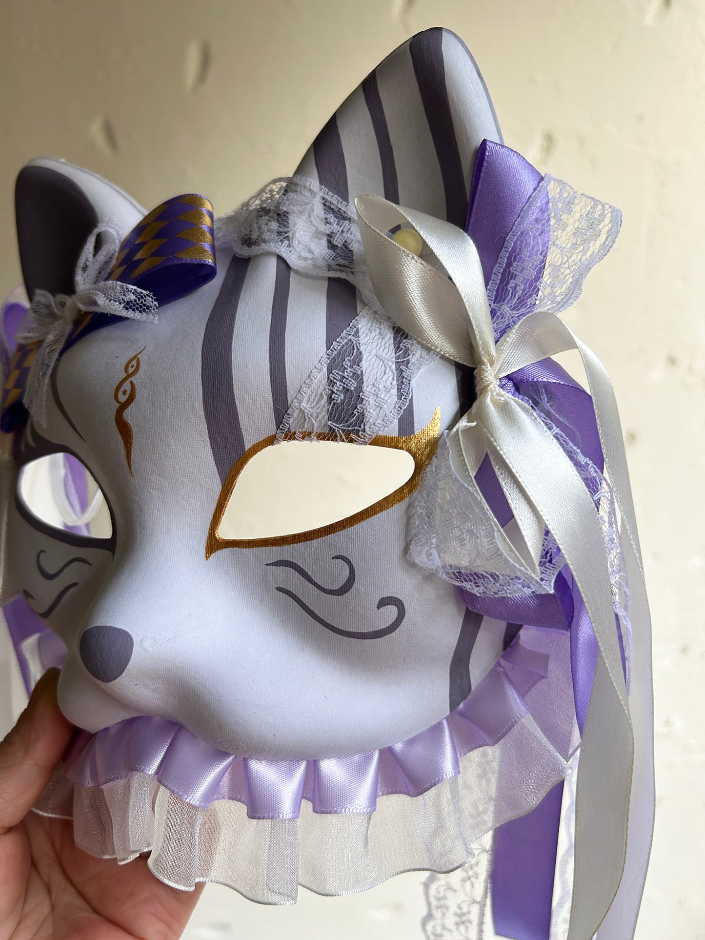 Original design handmade purple unique cat mask Masquerade  kabuki 04
