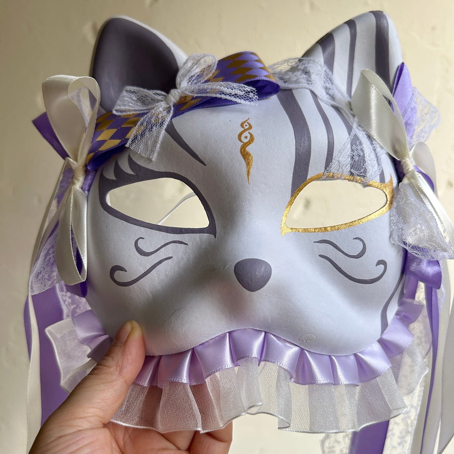 Original design handmade purple unique cat mask Masquerade  kabuki 04