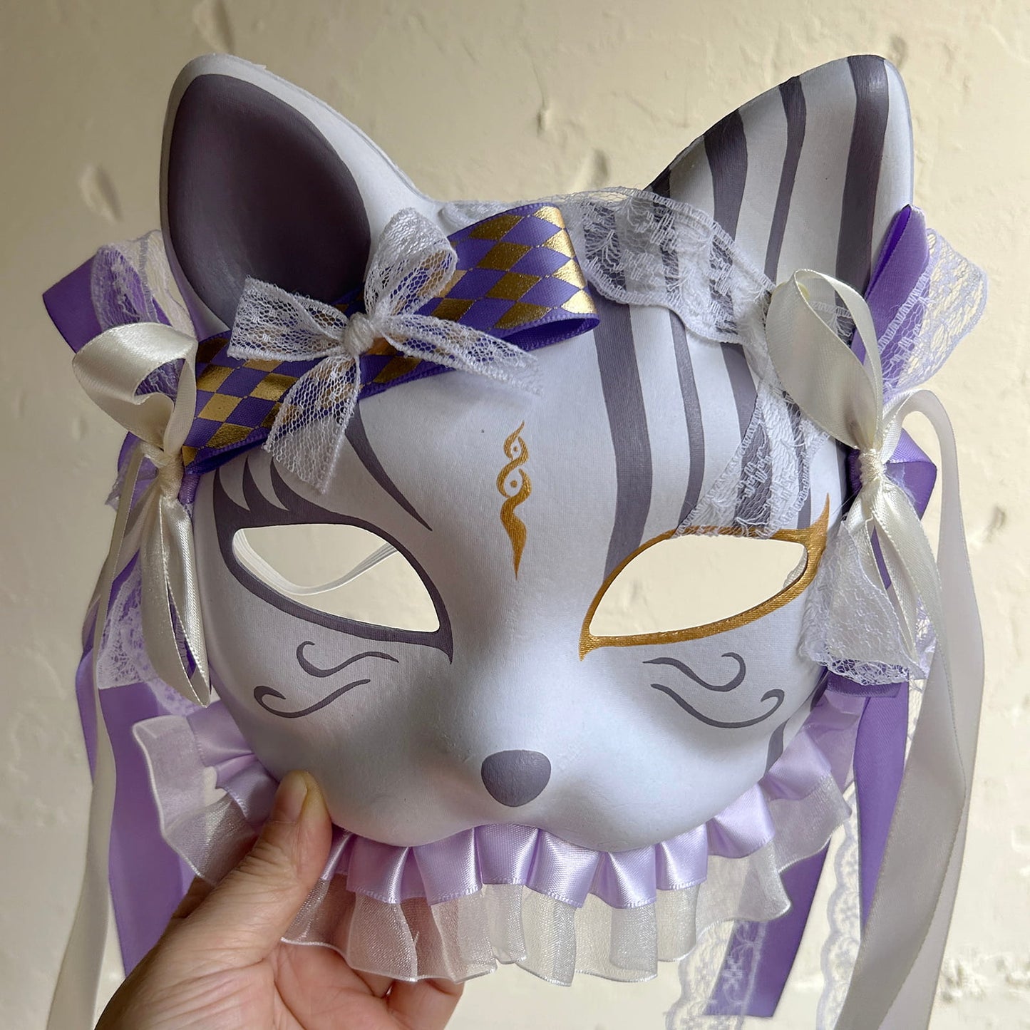 Original design handmade purple unique cat mask Masquerade  kabuki 04