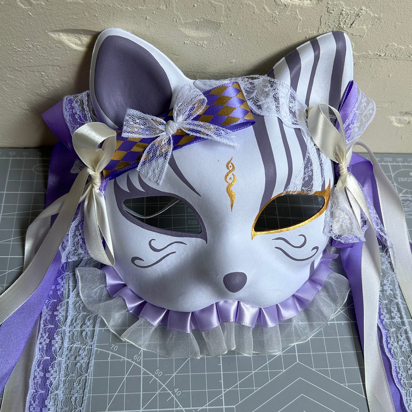 Original design handmade purple unique cat mask Masquerade  kabuki 04