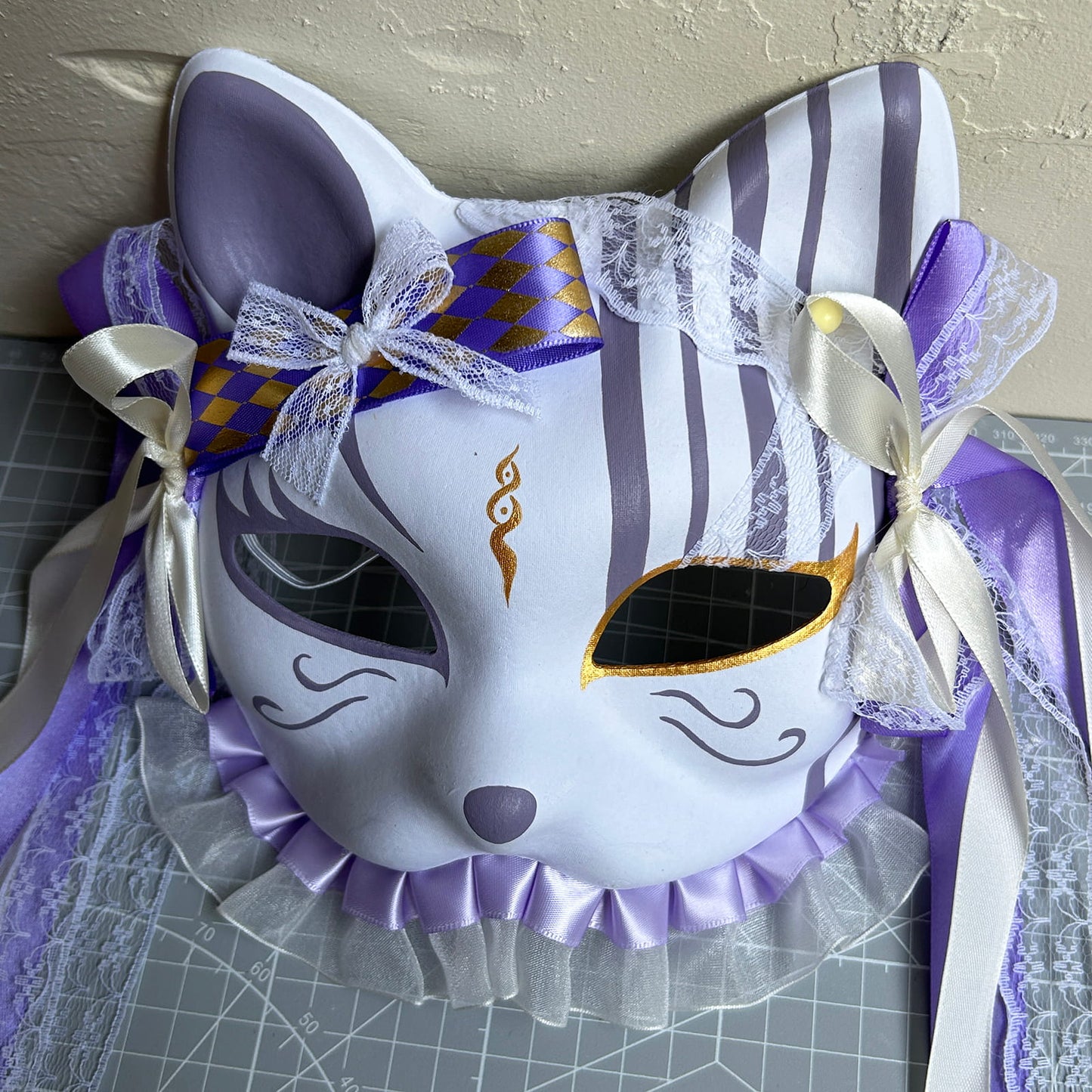 Original design handmade purple unique cat mask Masquerade  kabuki 04