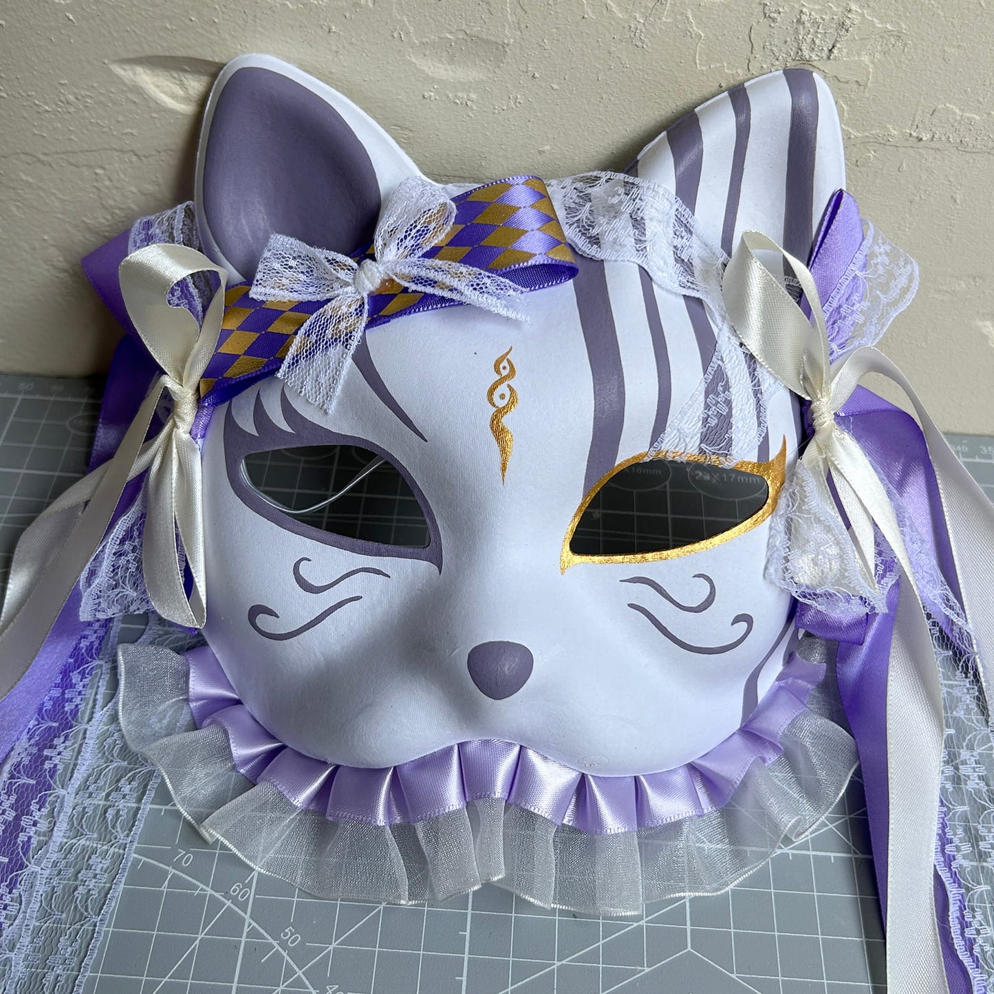 Original design handmade purple unique cat mask Masquerade  kabuki 04