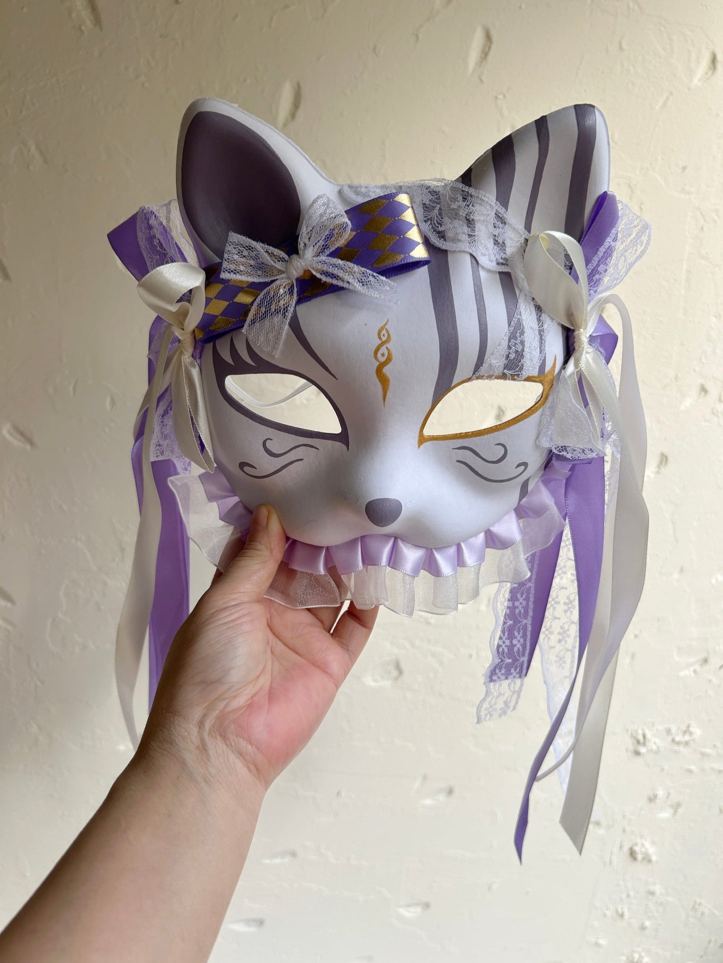 Original design handmade purple unique cat mask Masquerade  kabuki 04