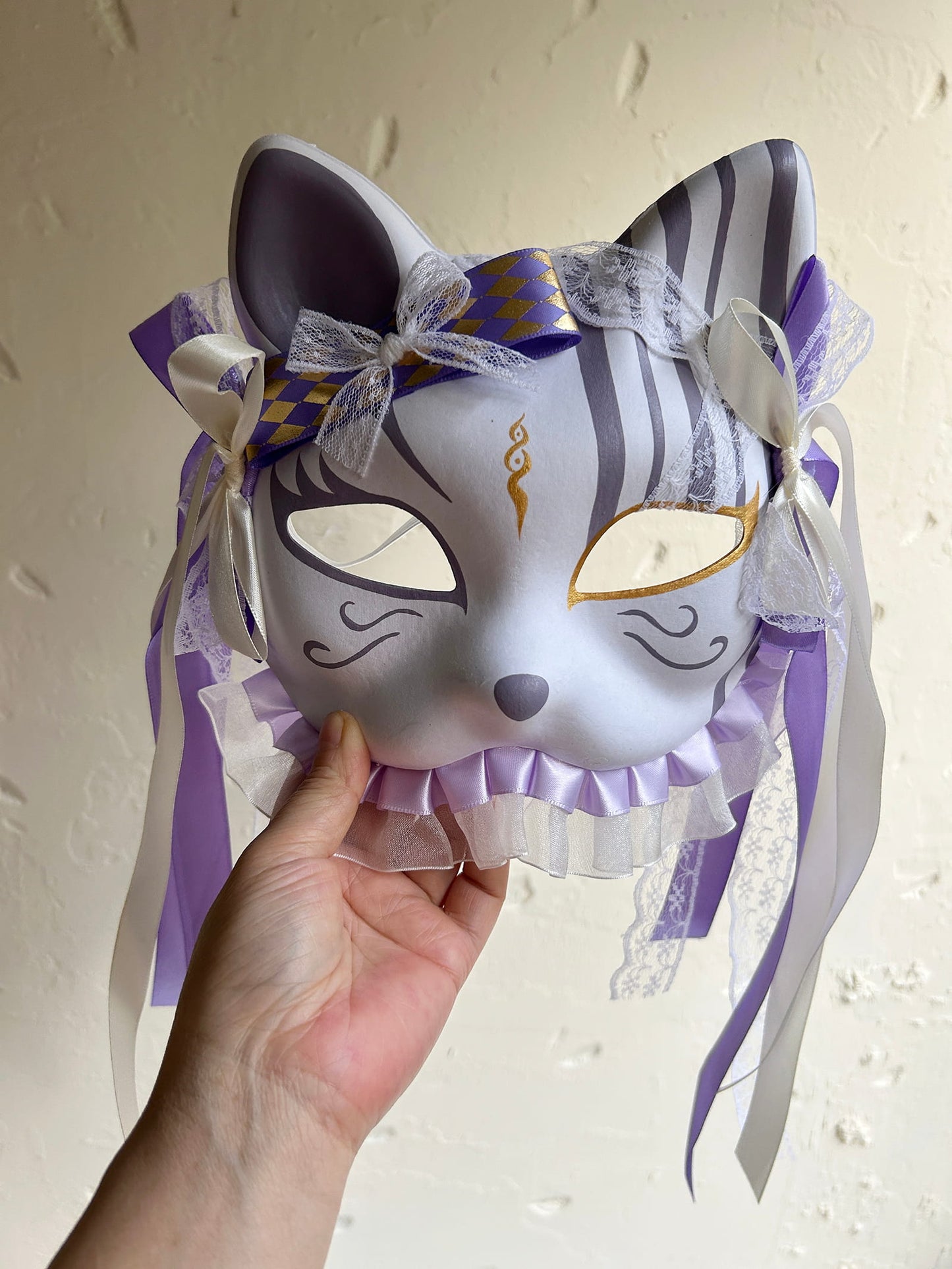 Original design handmade purple unique cat mask Masquerade  kabuki 04
