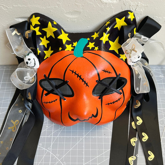 Original hand-painted Halloween pumpkin cat mask 01