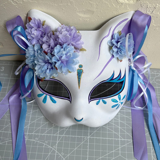 Original handmade blue and purple flower cute cat mask 01