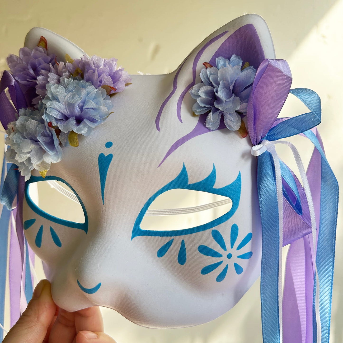 Original handmade blue and purple flower cute cat mask 02