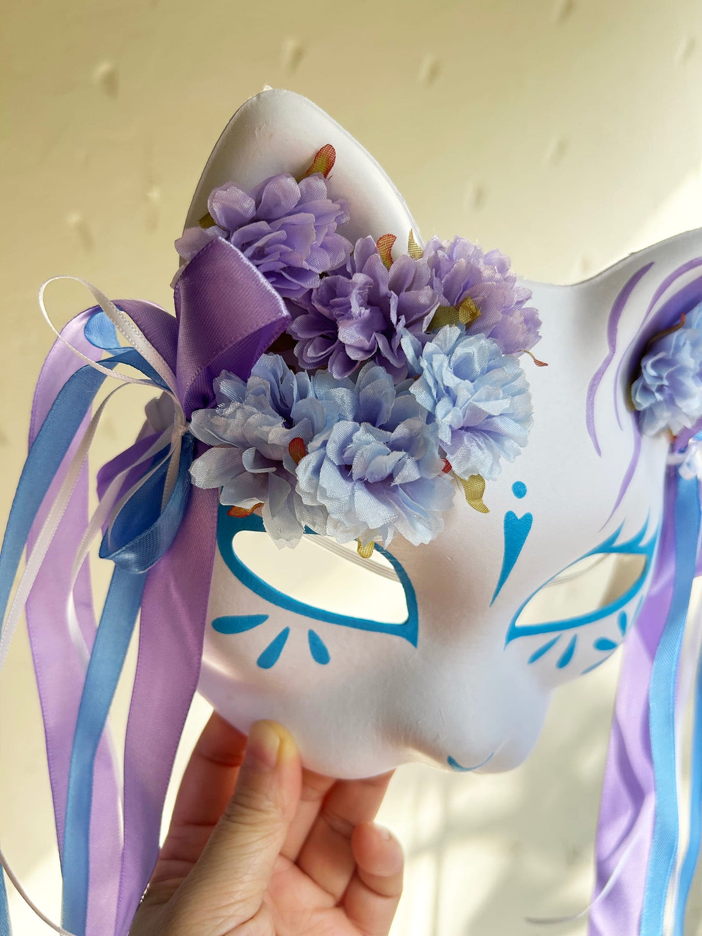 Original handmade blue and purple flower cute cat mask 02