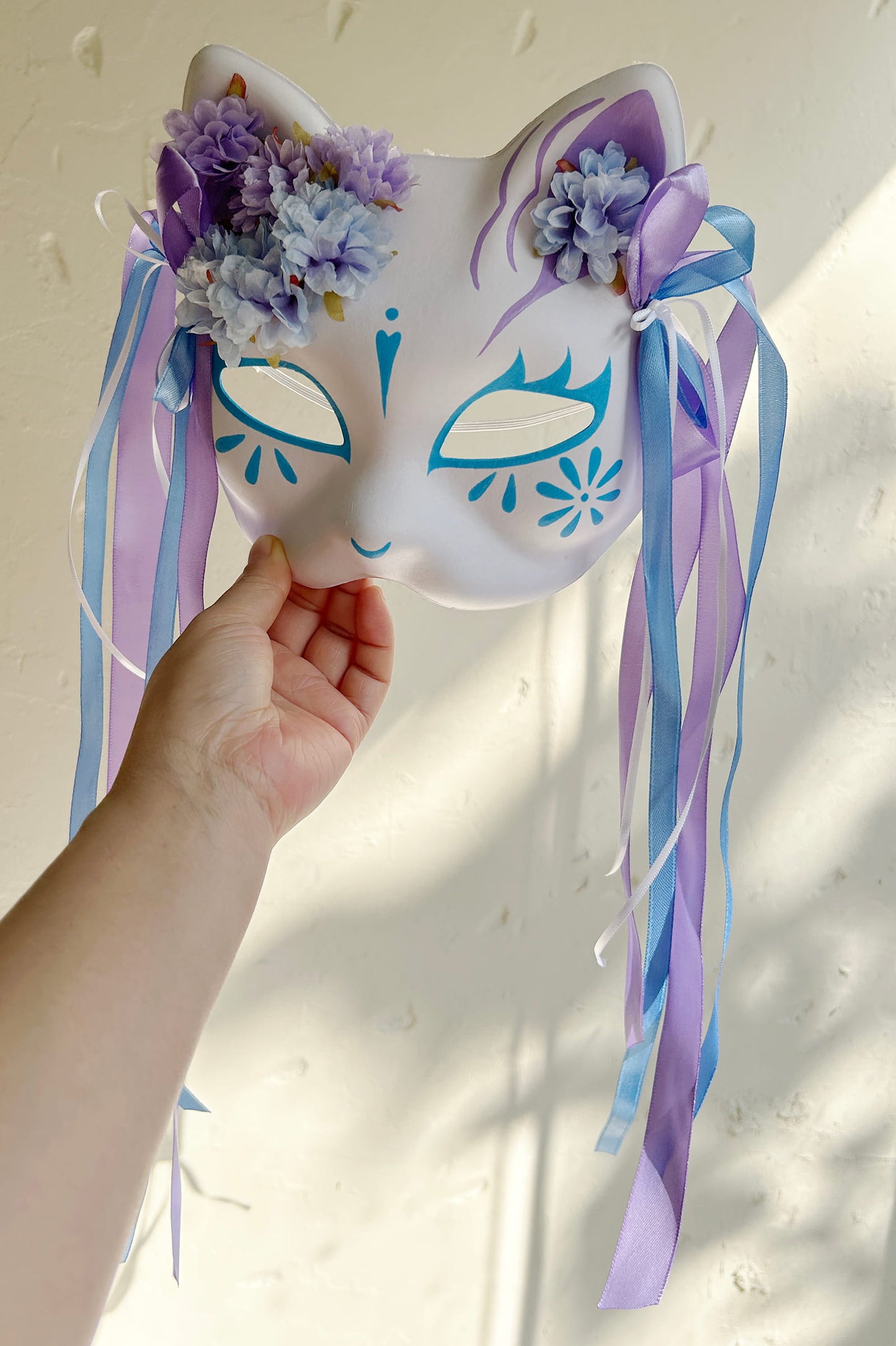 Original handmade blue and purple flower cute cat mask 02