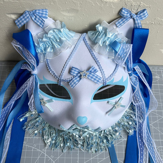 Original handmade blue gorgeous cute cat mask Masquerade  kabuki 01